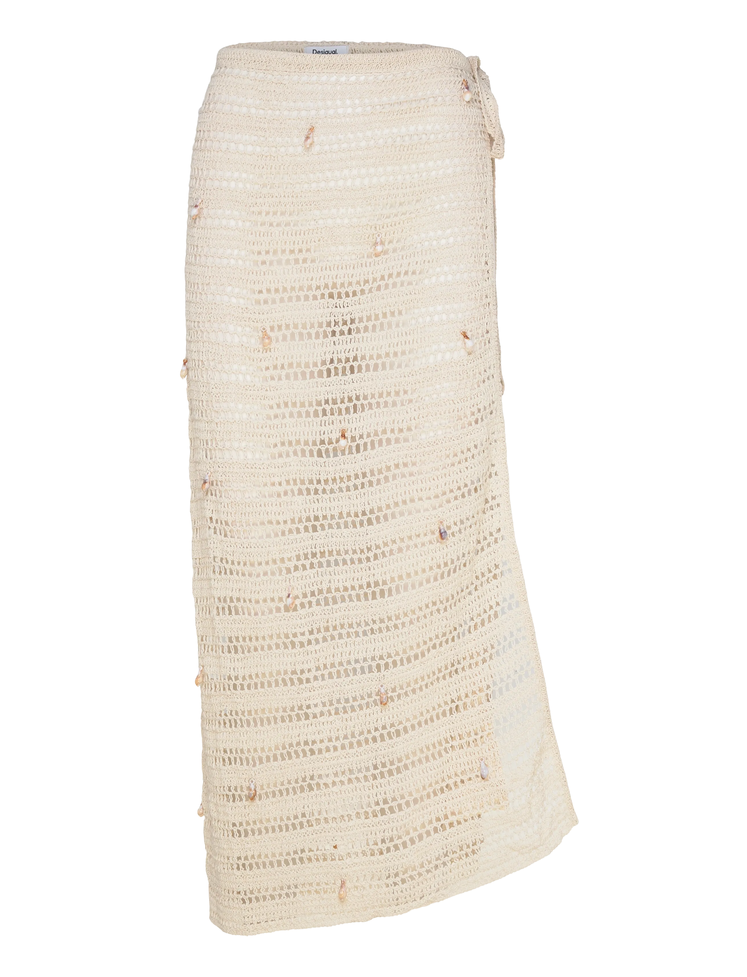 Desigual Pareo_Shell Sea, Kvinder, Muslinge Hæklet Slå Om Pareo, Cream, Str: ONE SIZE