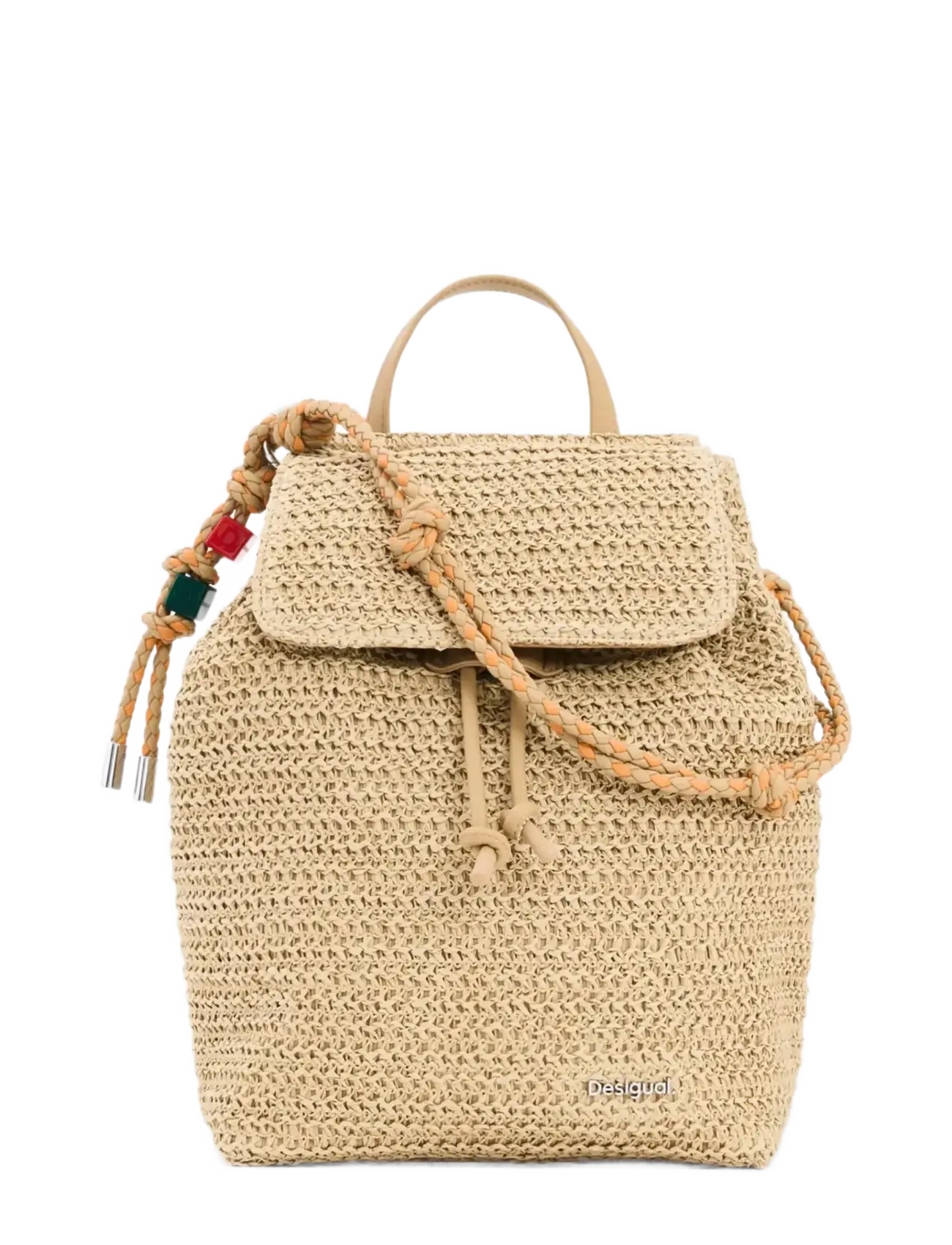 Desigual Back_Half Logo Raffia L, Kvinder, Raffia Rygsæk, Beige, Str: ONE SIZE