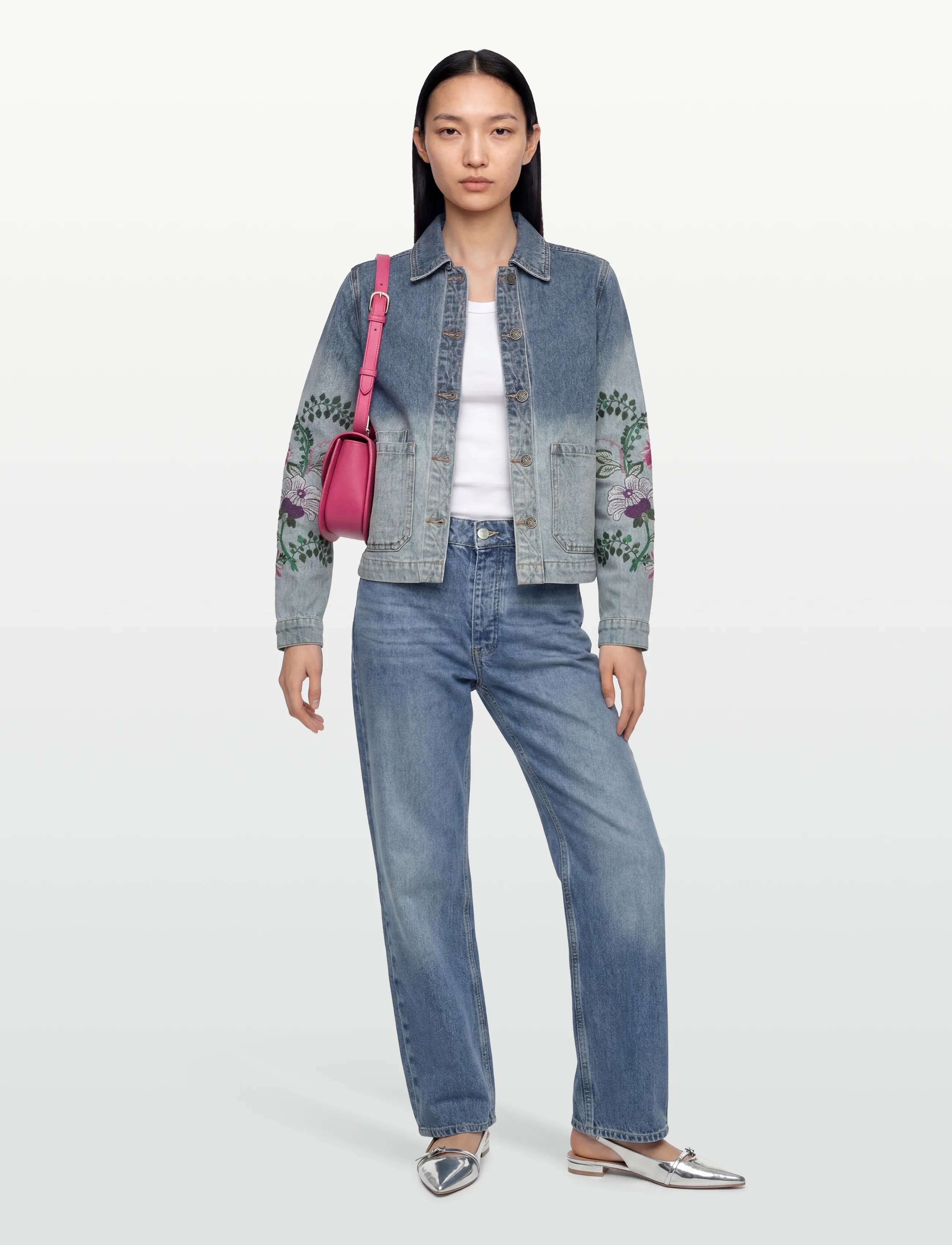 Desigual Woman Denim Trucker Jacket, Kvinder, Broderet Trucker Jakke, Blå, Str: XL