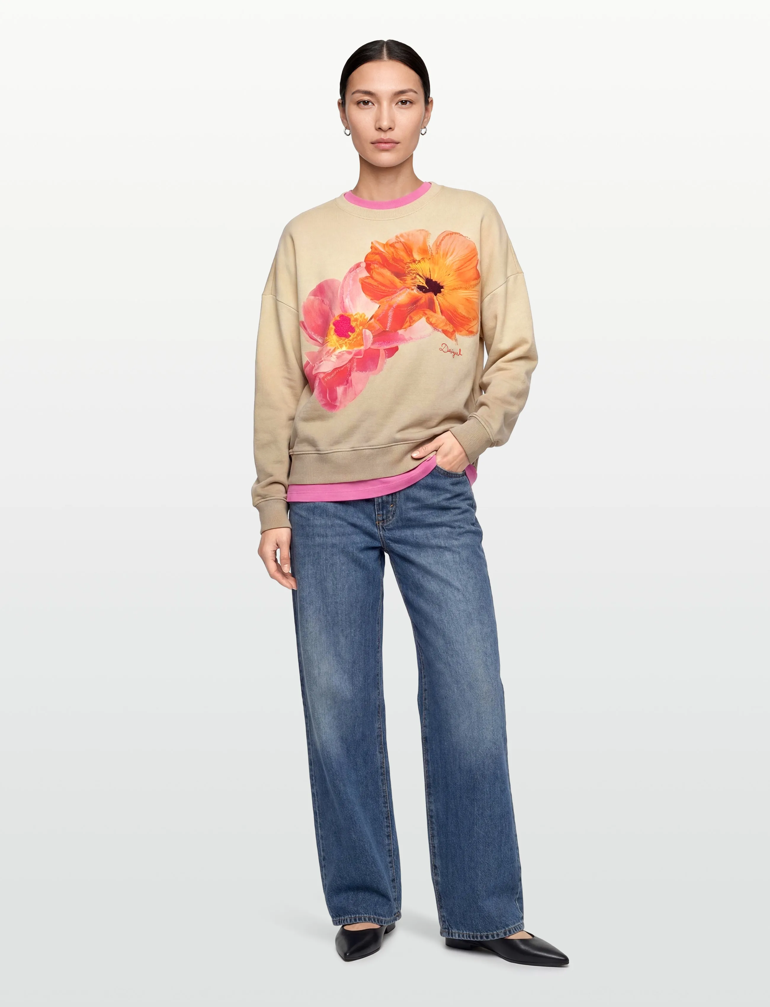 Desigual Sweat_Noah, Kvinder, Blomsterprint Sweatshirt, Beige, Str: L