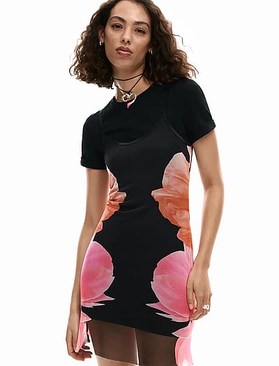 desigual t shirt dress DESIGUAL Floral T-Shirt Dress Black Dallas 20SWVK31
