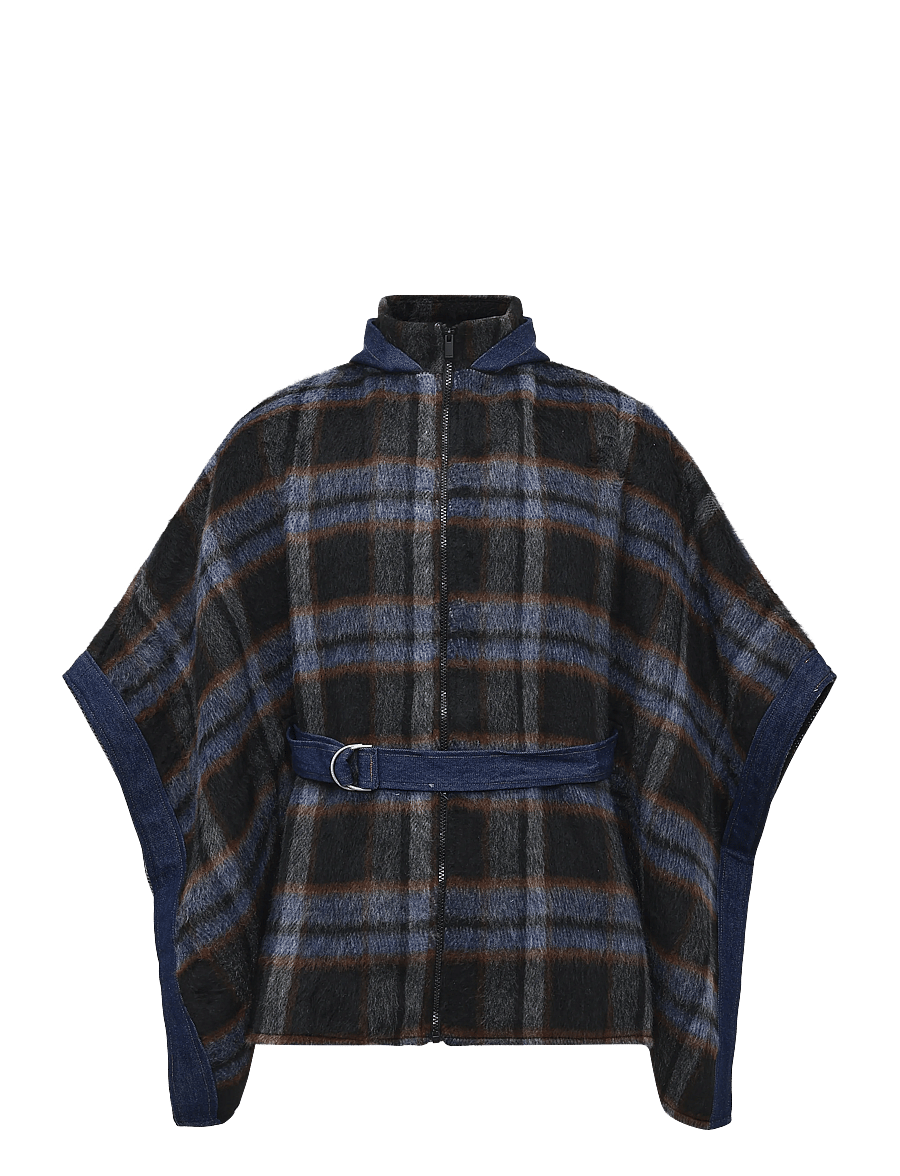 Desigual - PONCHO_ALDAMA BELT DENIM CHECKS - ponchos & capes - brown - 0