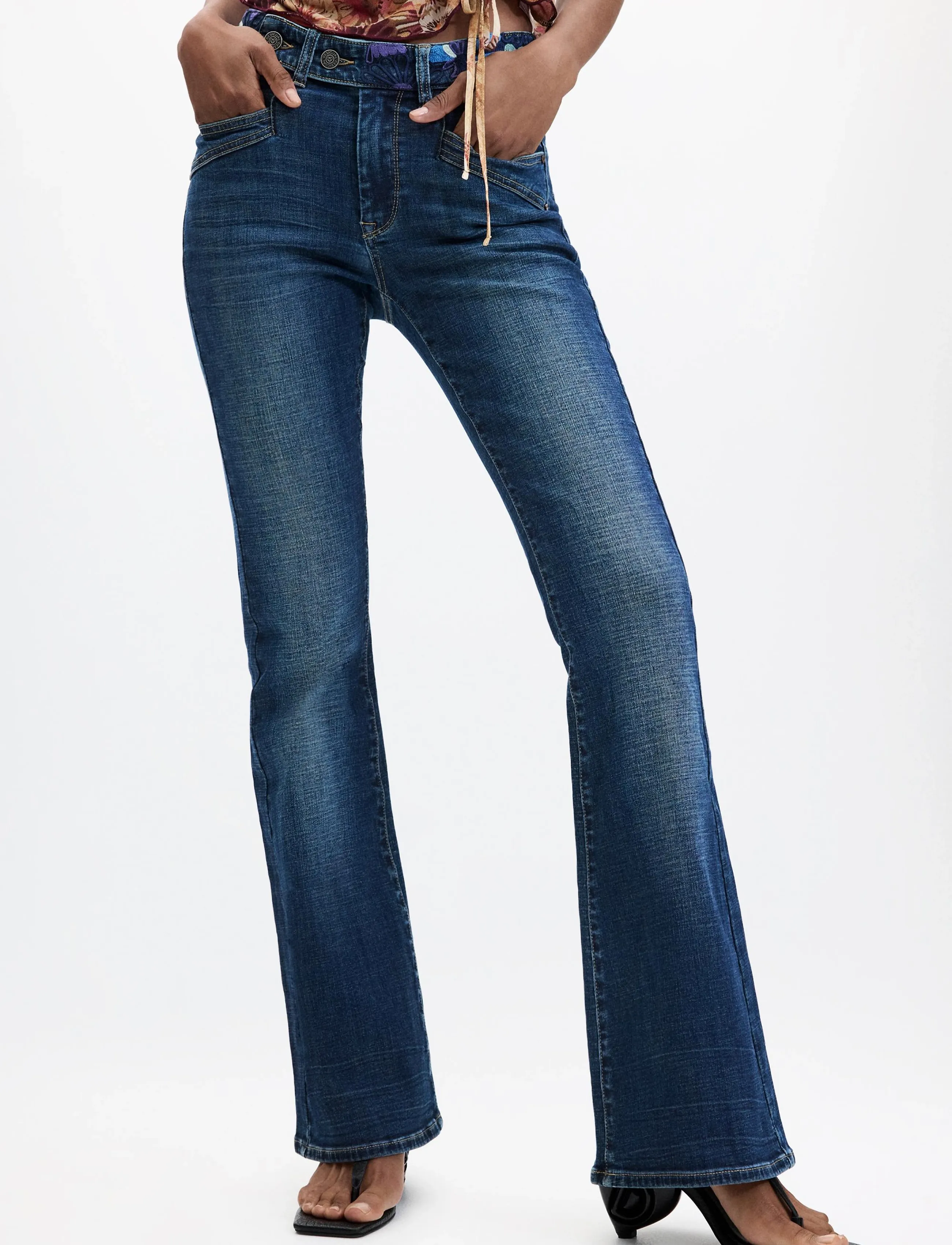 Desigual DENIM_HIPBELT - Flared jeans - BLUE / blue