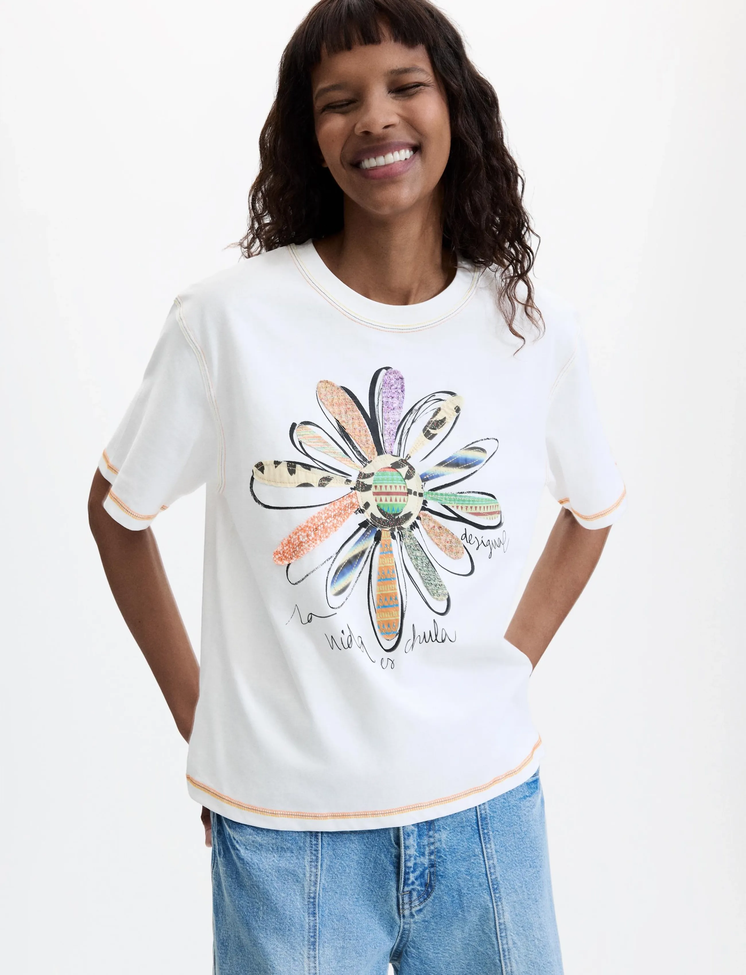 Desigual Ts_Osaka, XL, White, T-Shirts & Toppe > Kortærmede, Dame