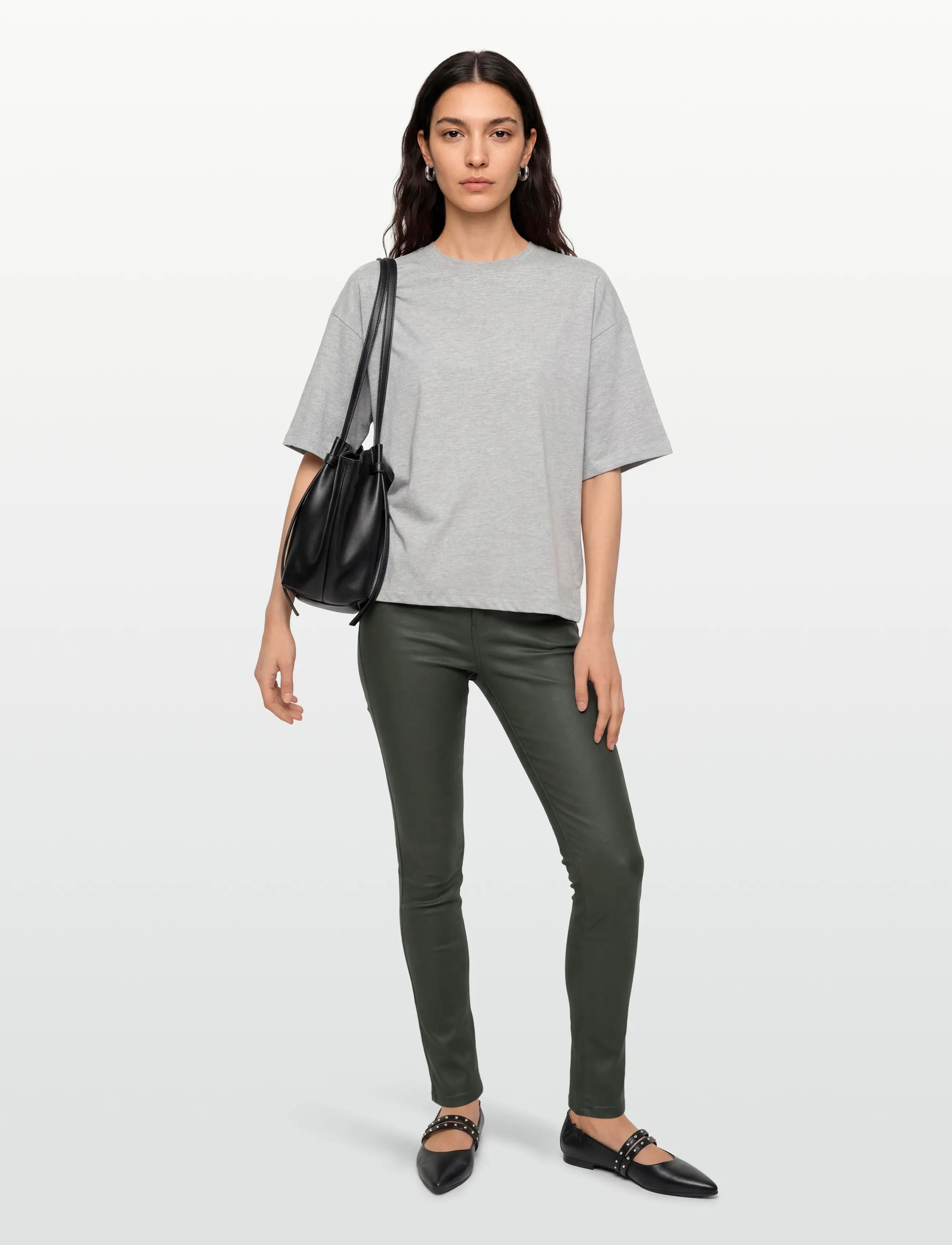 DESIRES - Lola Midwaist Coated Pants - skinny jeans - beluga green - 0