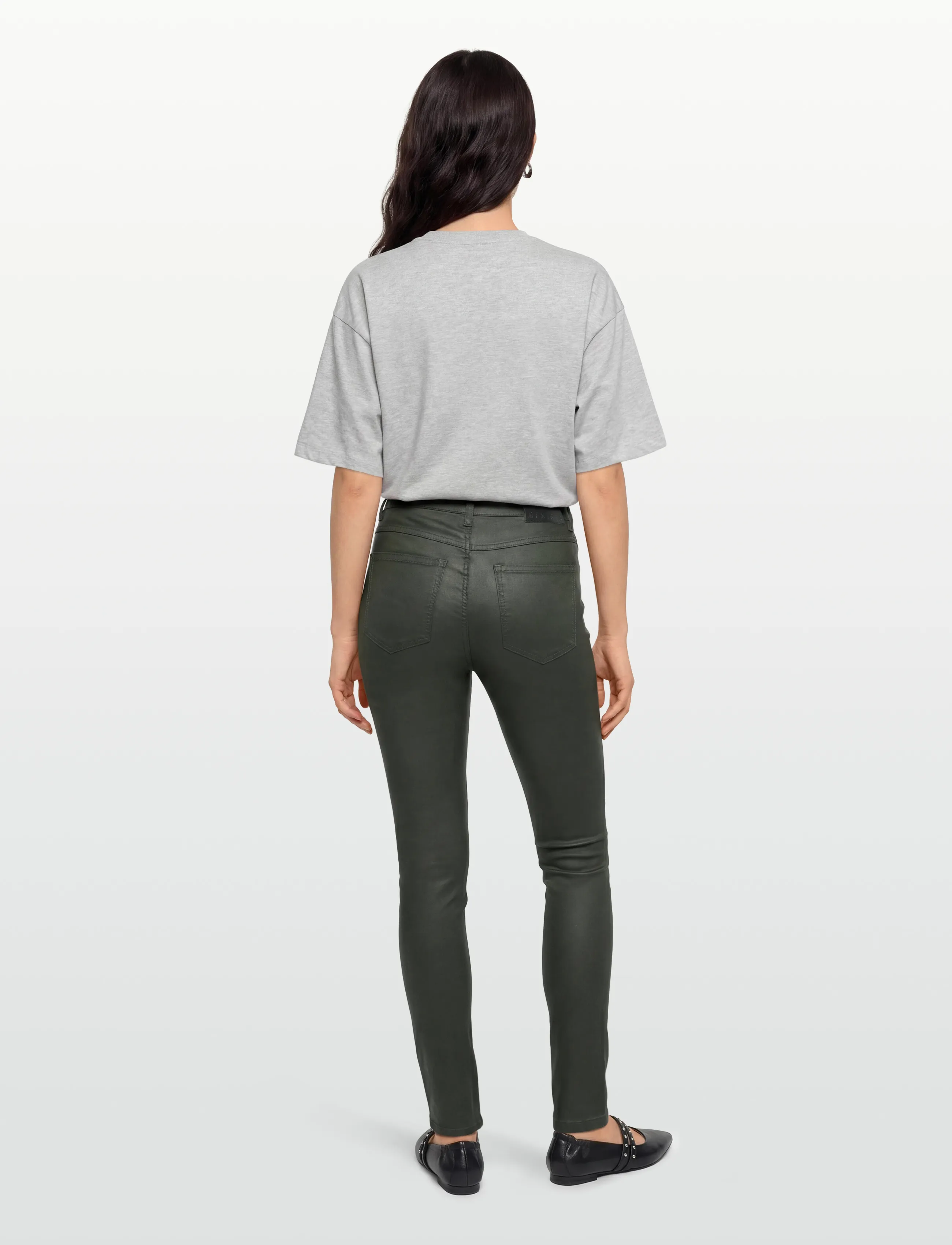 DESIRES - Lola Midwaist Coated Pants - skinny jeans - beluga green - 4