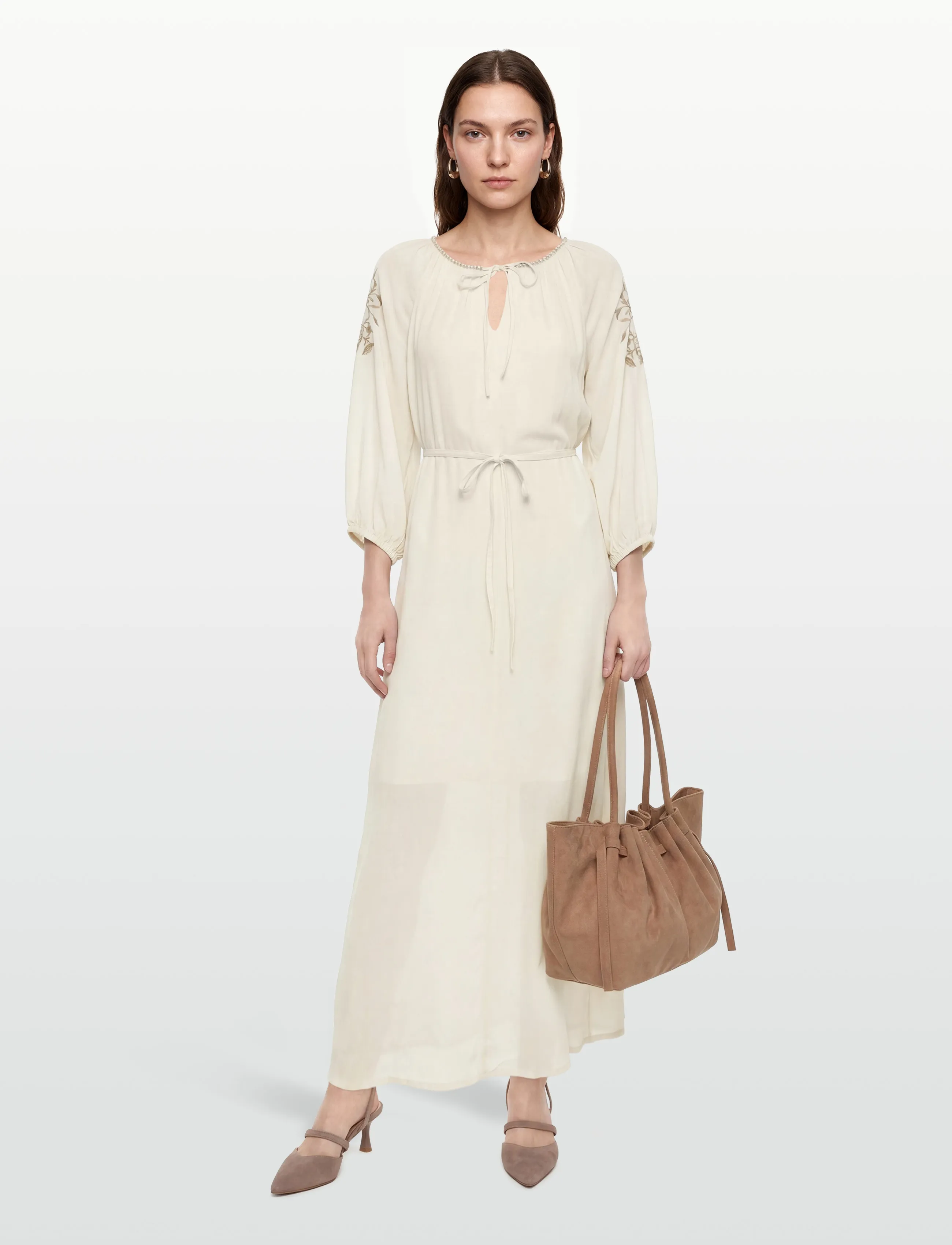 DESIRES Christa 3/4 Sleeve Ankle Length Emb - Sommerkleider - WHITE PEONY / cream
