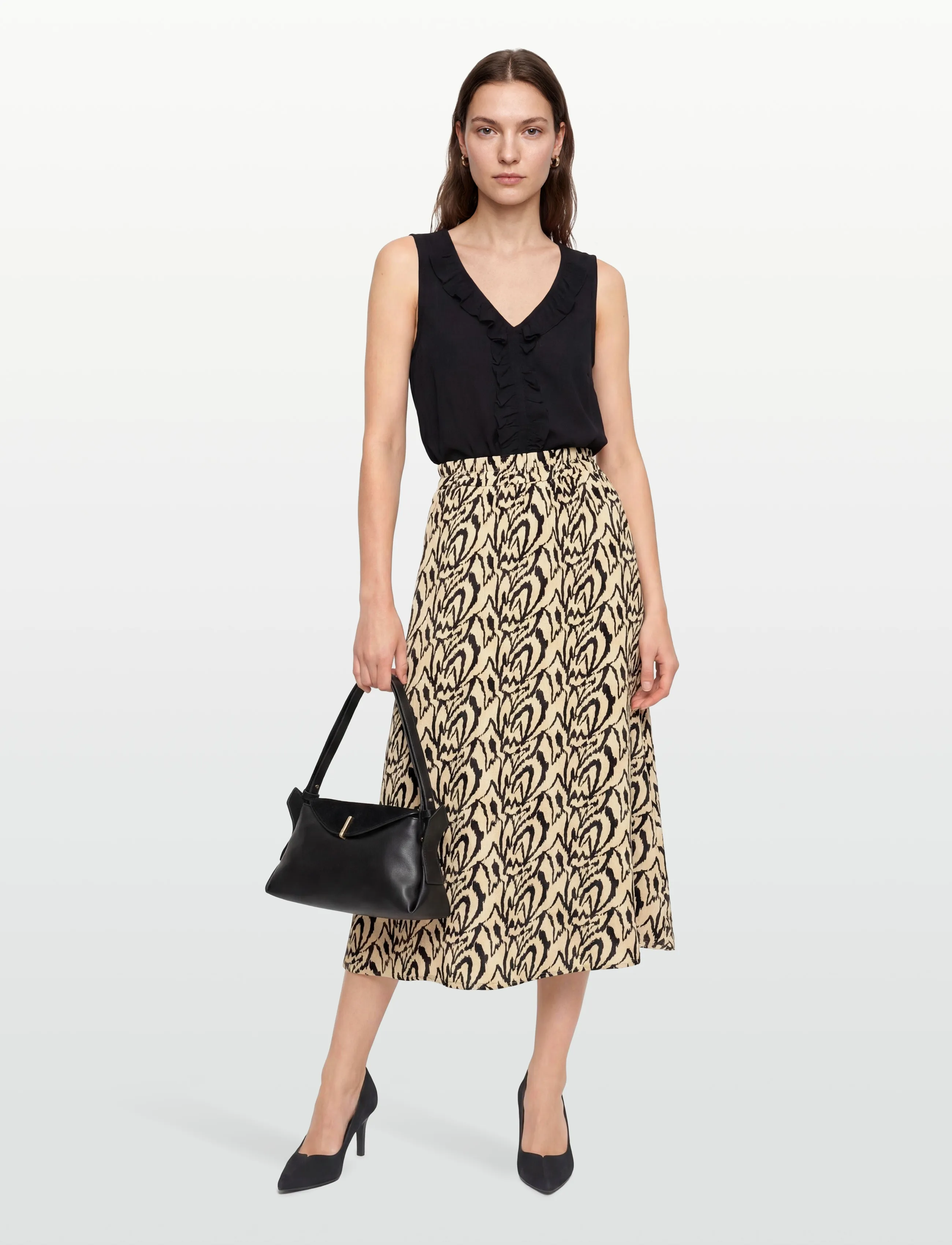 DESIRES - Daniela High Waist Midcalf Skirt - midi nederdele - cuban sand print - 0