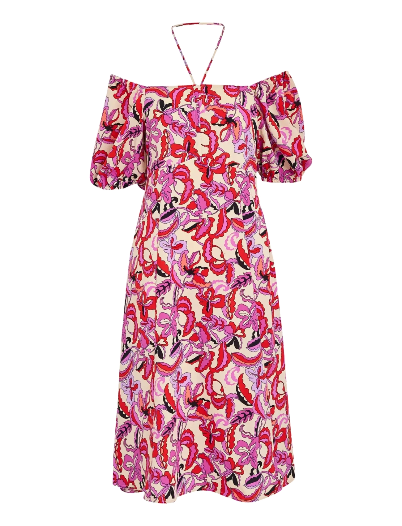 DESIRES Delilah Short Sleeve Midcalf Dress - Midikleider - GARDENIA PRINT / cream