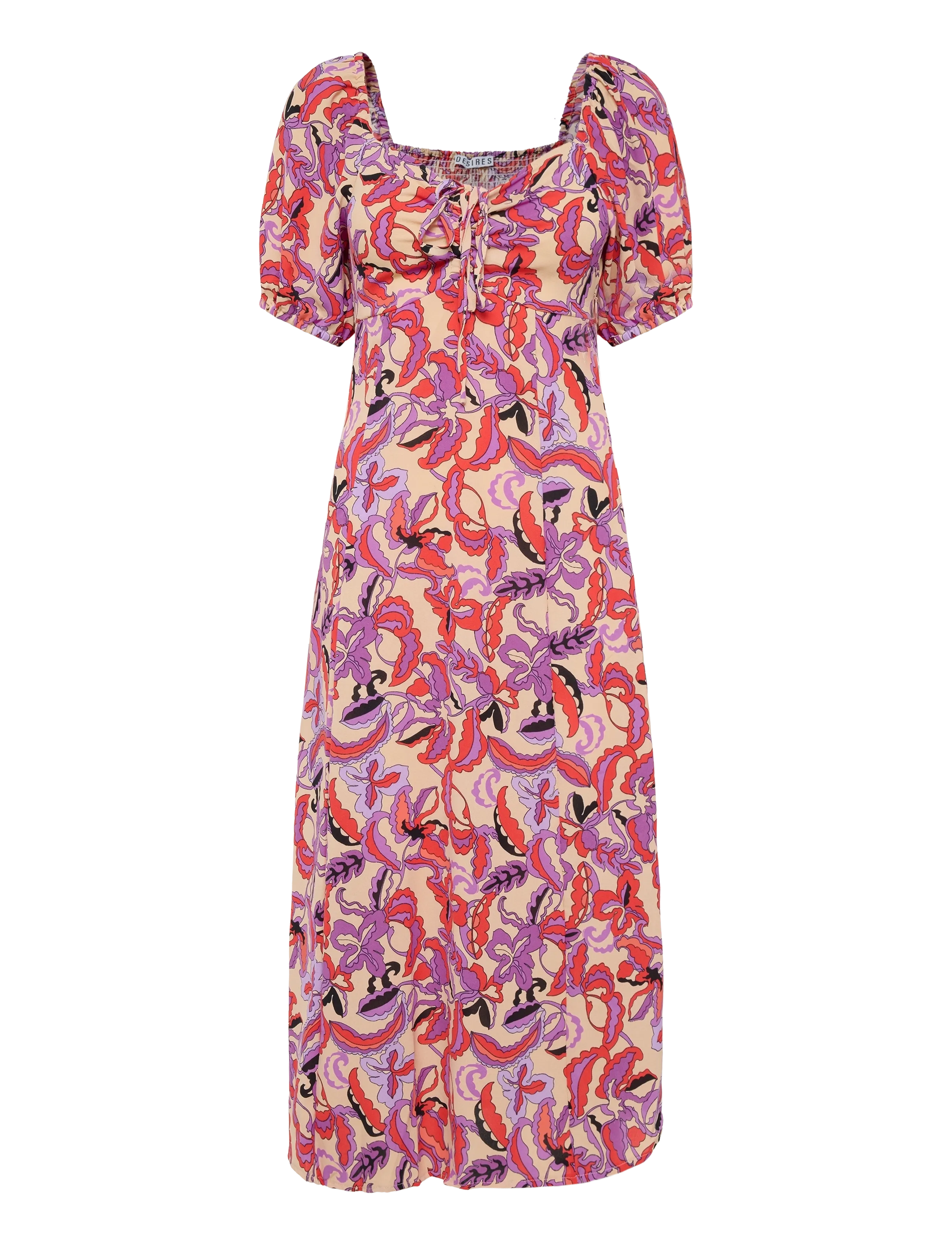DESIRES Delilah Short Sleeve Midcalf Dress - Kleidung - GARDENIA PRINT / cream