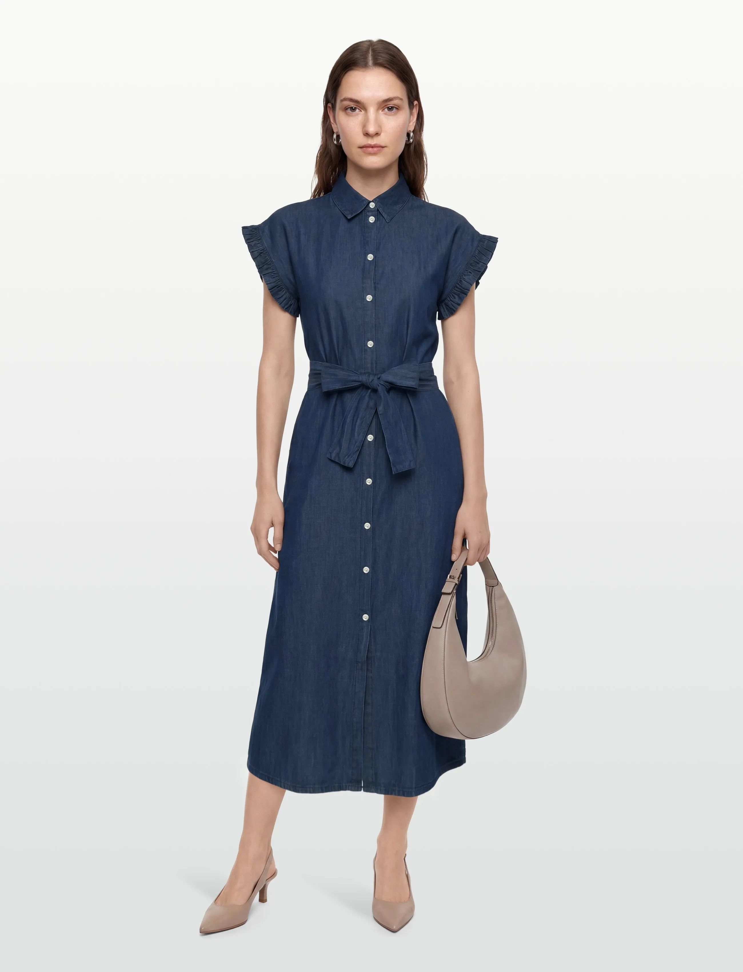 DESIRES DSDarlene Frill Midi Dress - Jeanskleider - MID BLUE DENIM / blue