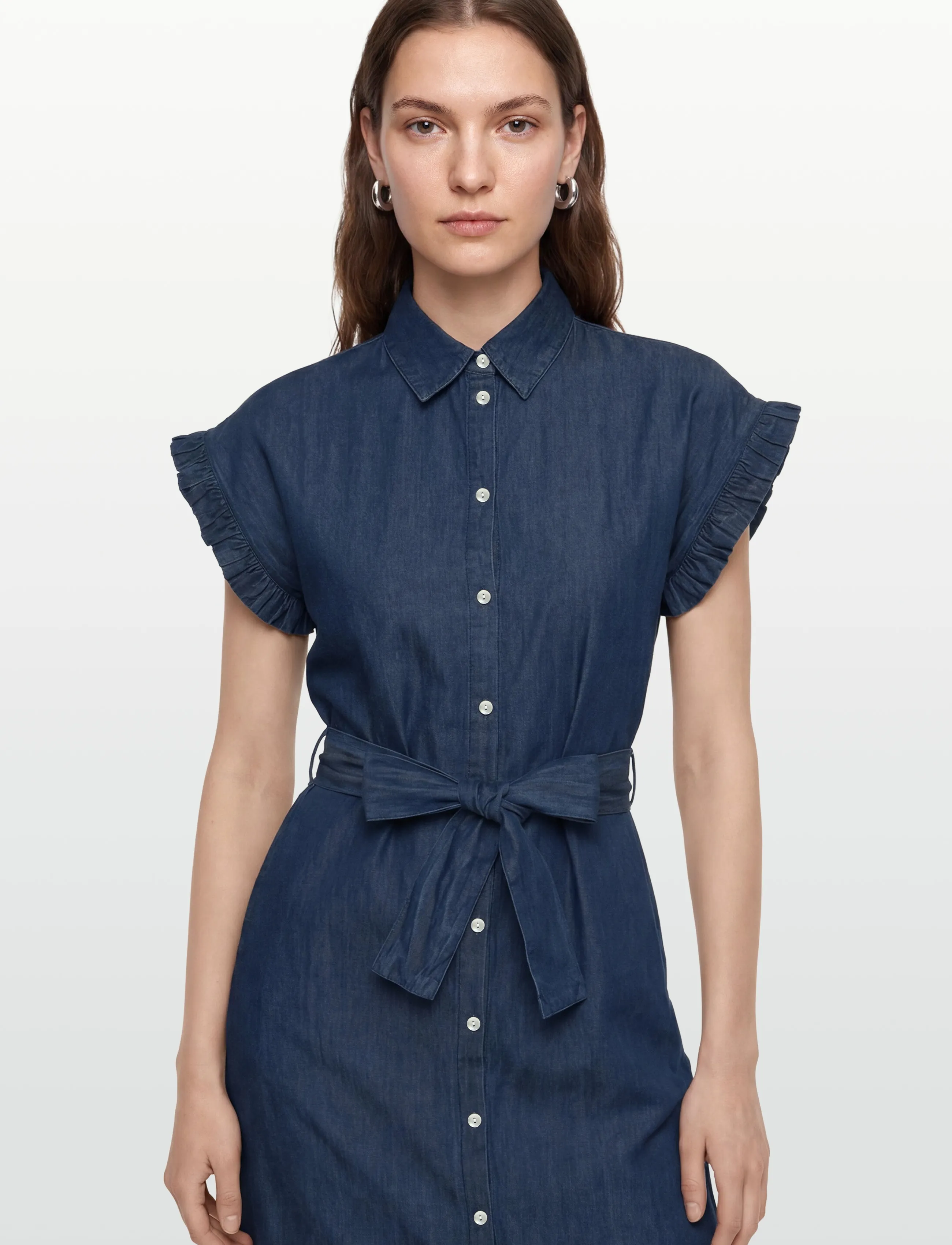 DESIRES - DSDarlene Frill Midi Dress - cowboykjoler - mid blue denim - 3