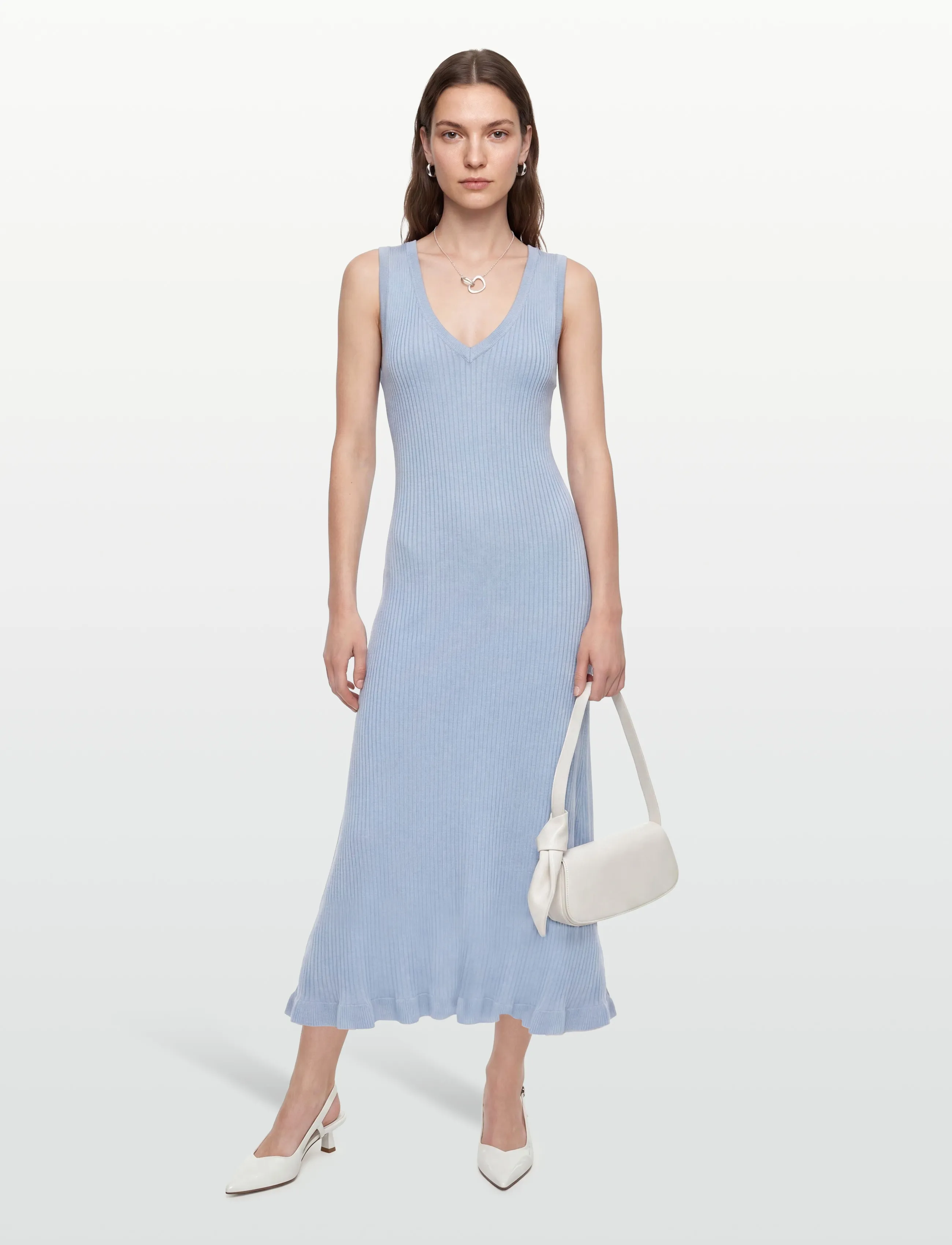 DESIRES DSAneli V-neck Rib Midi Knit Dress - Tettsittende kjoler - FOREVER BLUE / blue