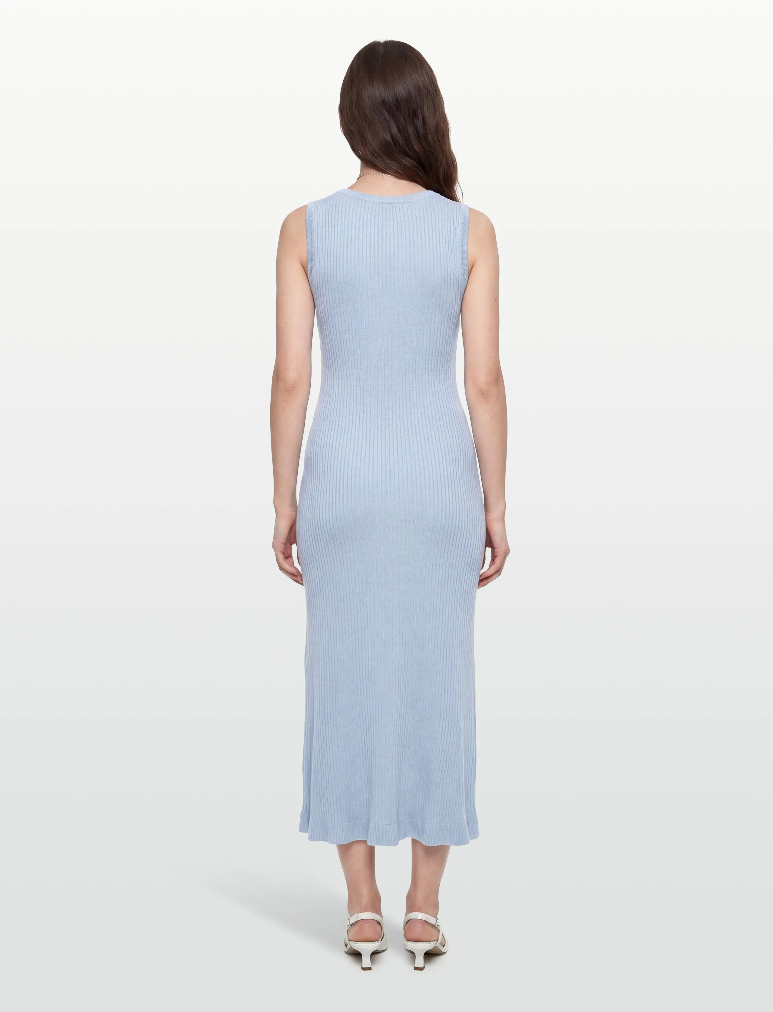 DESIRES - DSAneli V-neck Rib Midi Knit Dress - stramme kjoler - forever blue - 4