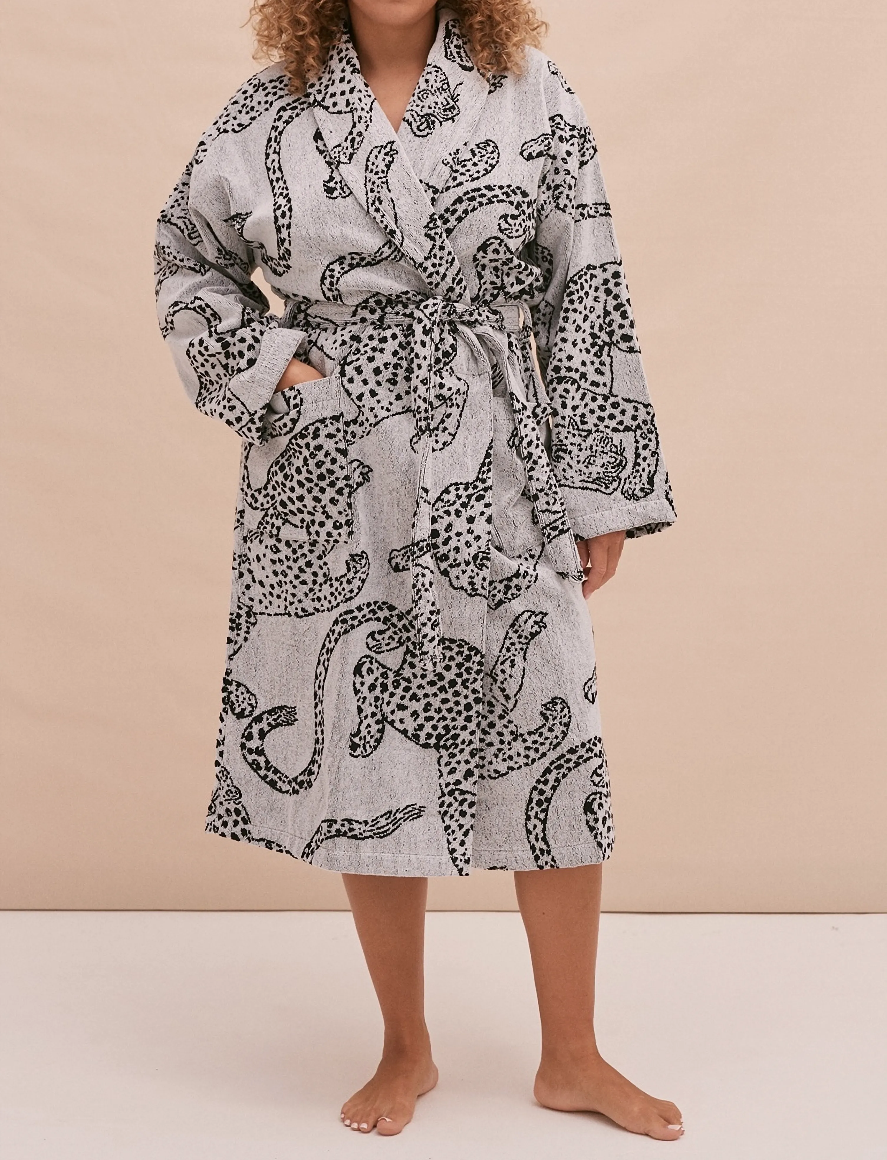Desmond and Dempsey Jag Cotton Towel Robe - Aluspesu - CREAM / grey