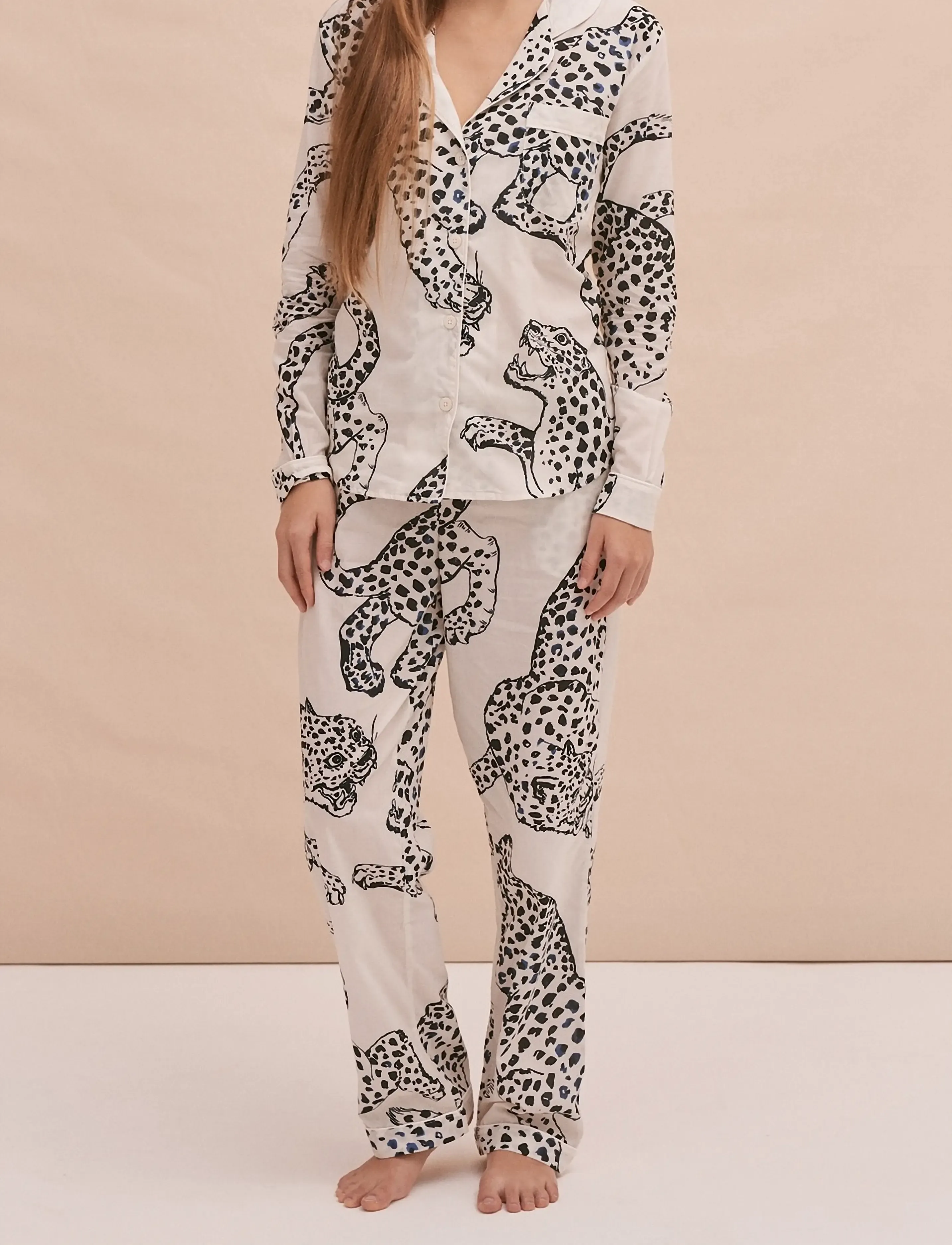 Desmond and Dempsey Jag Long Pyjama Set - Pyjamas - CREAM / cream