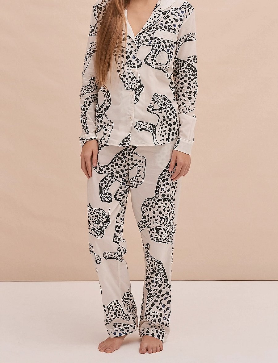 Desmond and Dempsey - Jag Long Pyjama Set - pyjamas - cream - 0