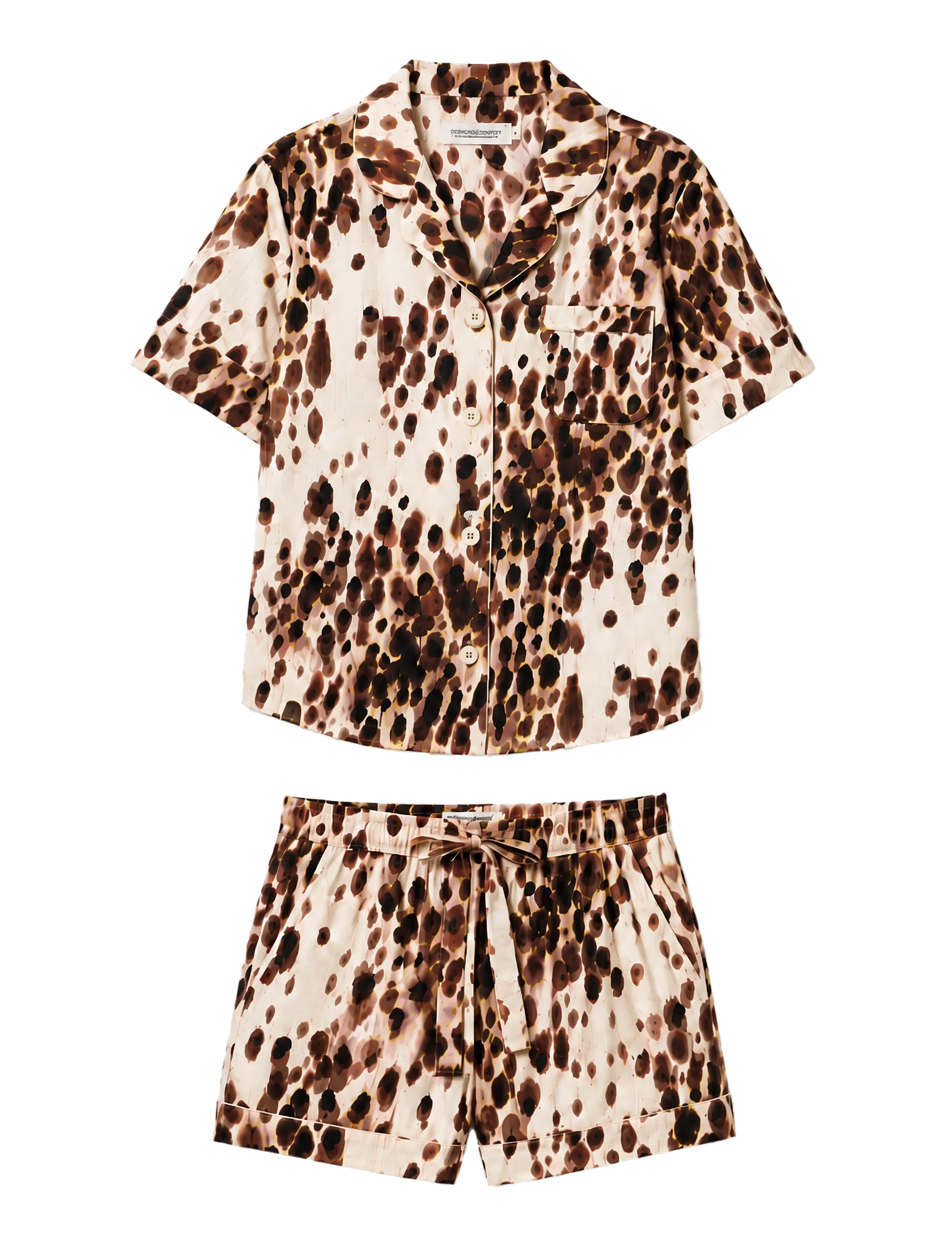Desmond and Dempsey Leopard Short Sleeve Pyjama Set - Apakšveļa - BROWN / brown
