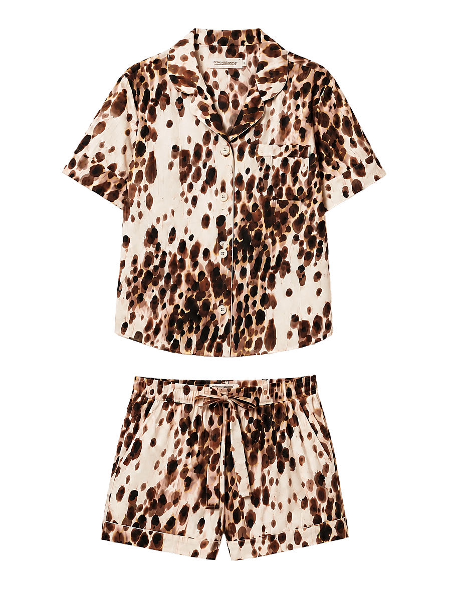 Desmond and Dempsey - Leopard Short Sleeve Pyjama Set - pyjamas - brown - 1
