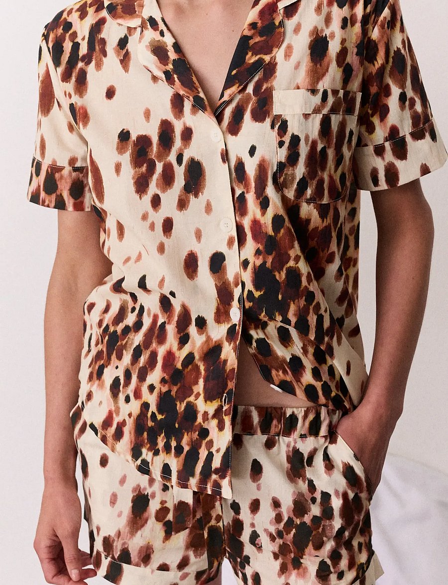 Desmond and Dempsey - Leopard Short Sleeve Pyjama Set - pyjamas - brown - 2