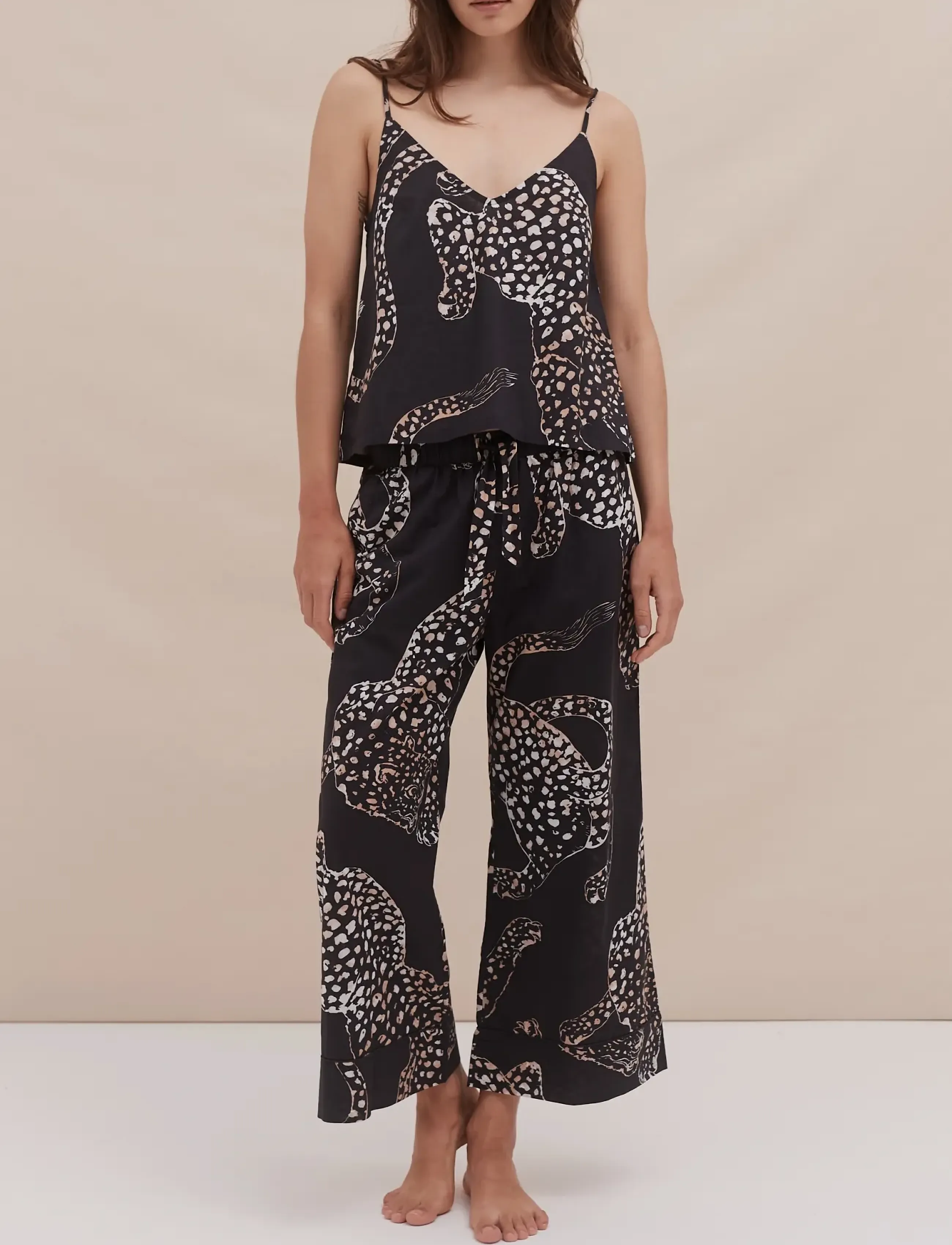 Desmond and Dempsey - Jag Cami & Wide Leg Trouser Set - pyjamas - navy - 0
