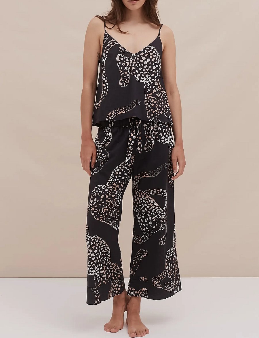 Desmond and Dempsey - Jag Cami & Wide Leg Trouser Set - pyjamas - navy - 0
