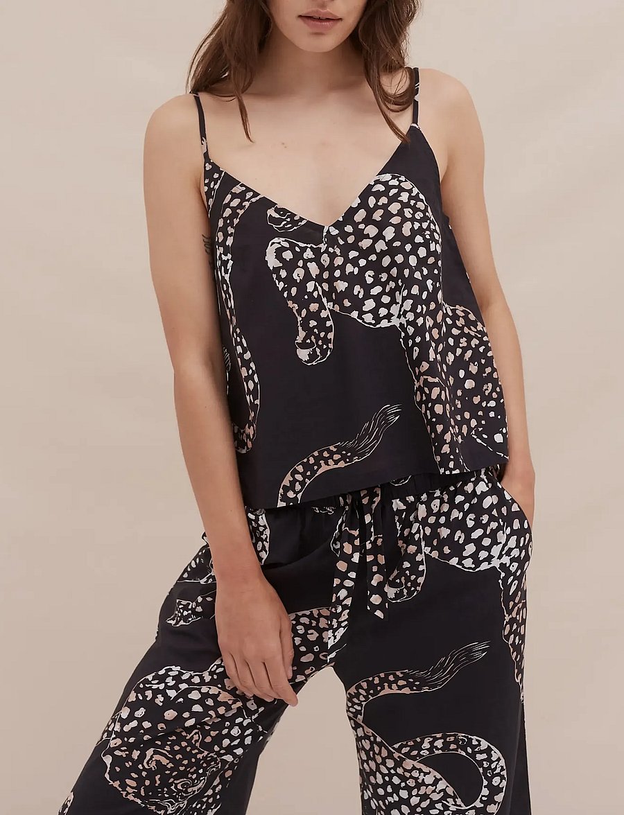 Desmond and Dempsey - Jag Cami & Wide Leg Trouser Set - pyjamas - navy - 4