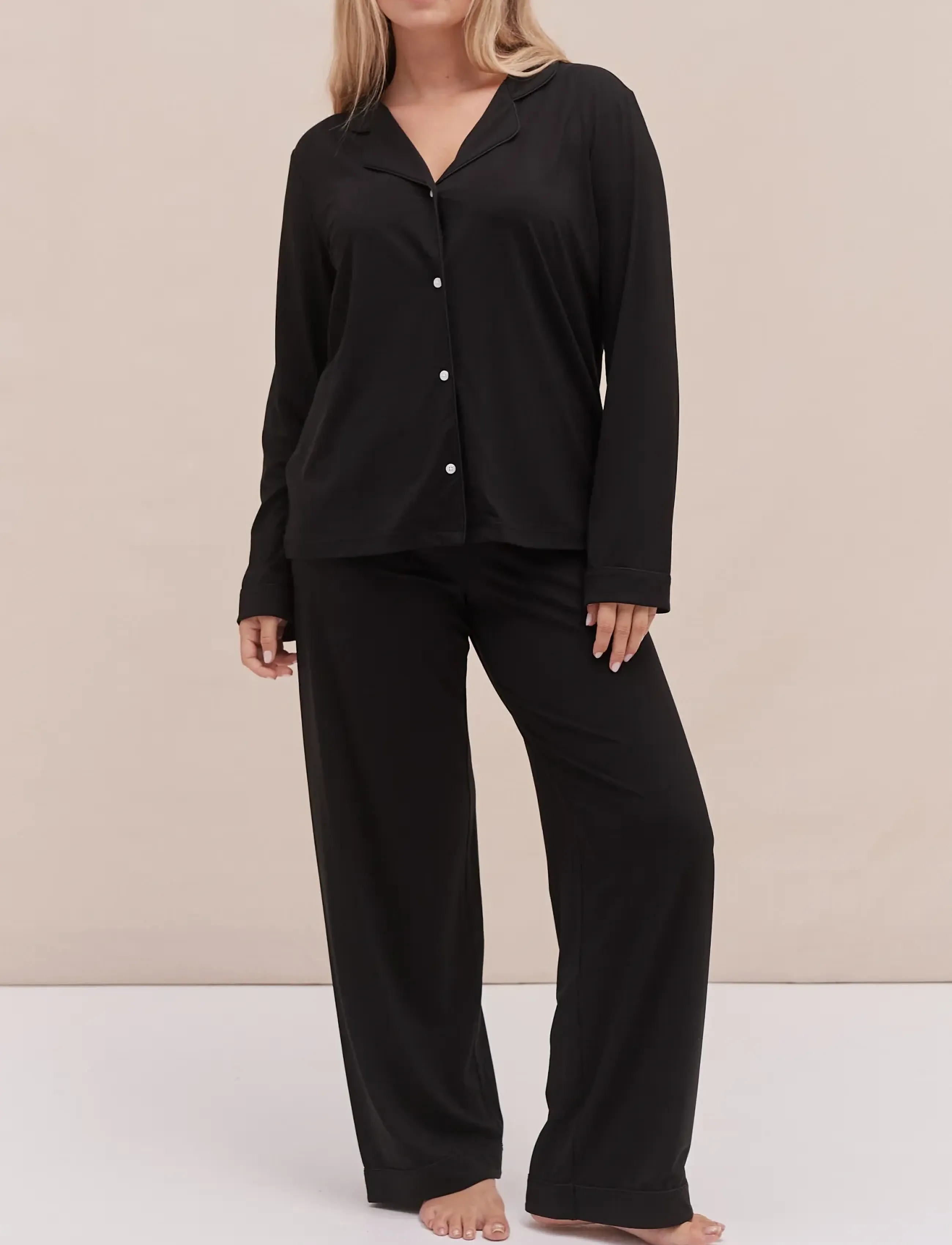 Desmond and Dempsey - Tigress Jersey Long Pyjama Set - pyjamas - black - 0