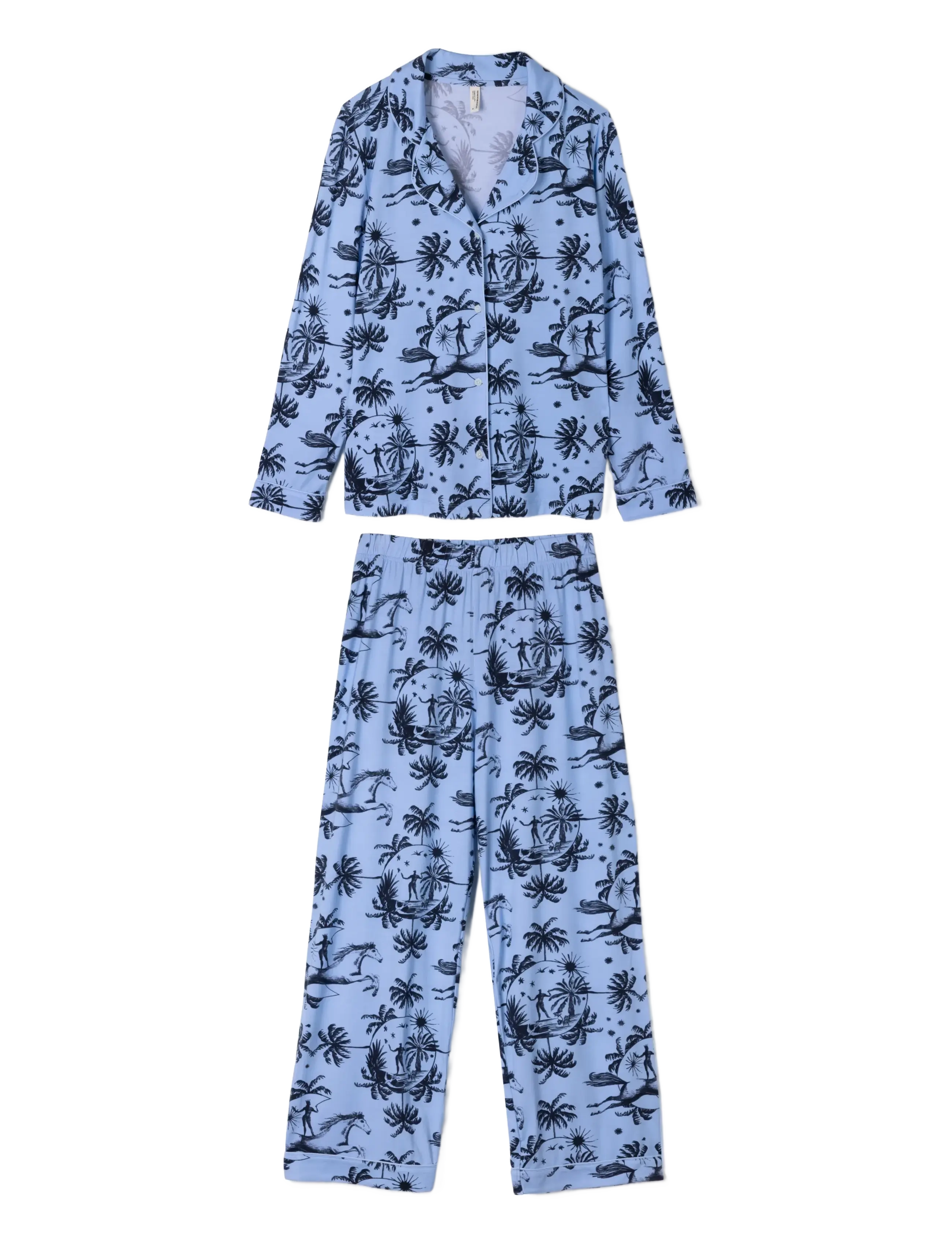 Desmond and Dempsey Tigress Jersey Long Pyjama Set - Desmond and Dempsey - BLUE/BLACK / blue