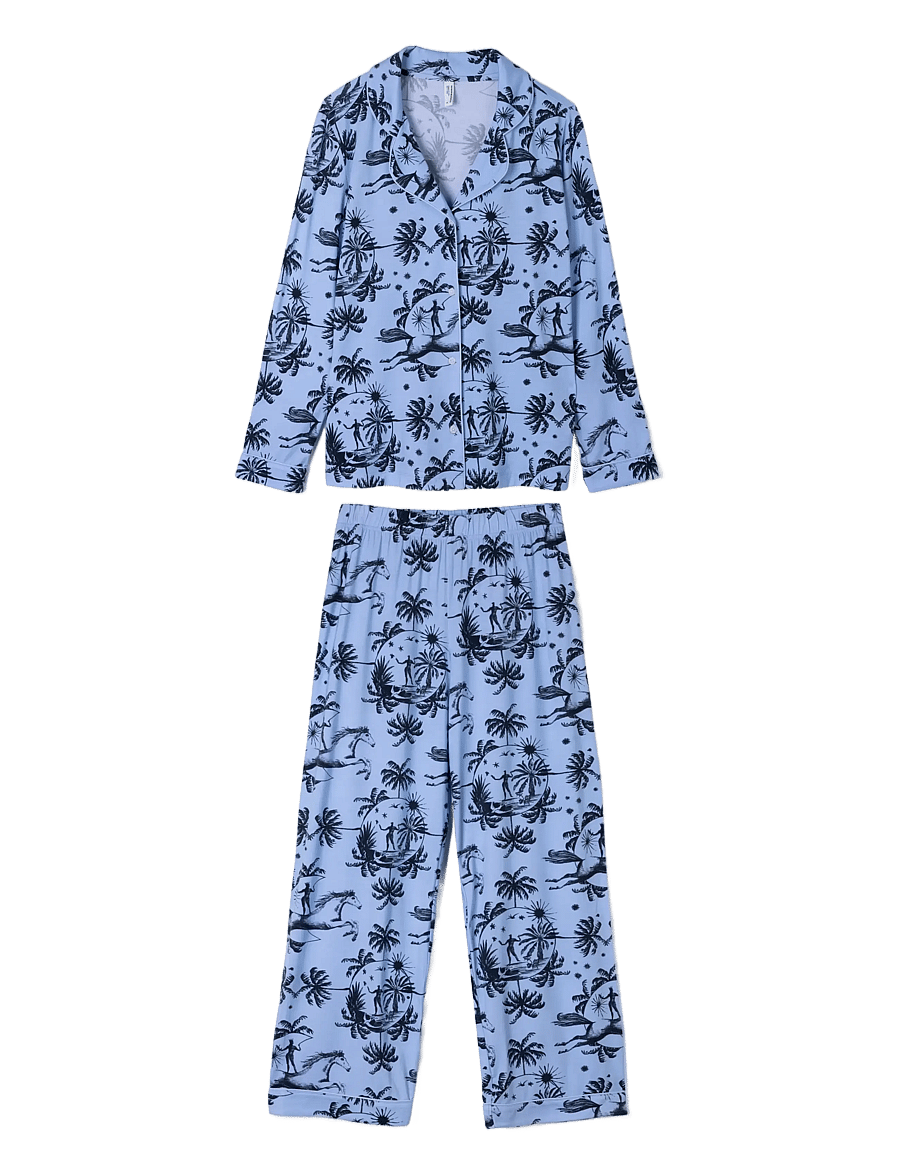 Desmond and Dempsey - Tigress Jersey Long Pyjama Set - pyjamas - blue/black - 1