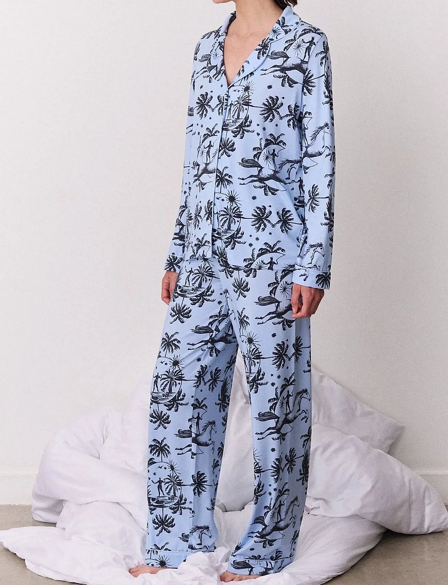 Desmond and Dempsey - Tigress Jersey Long Pyjama Set - pyjamas - blue/black - 2