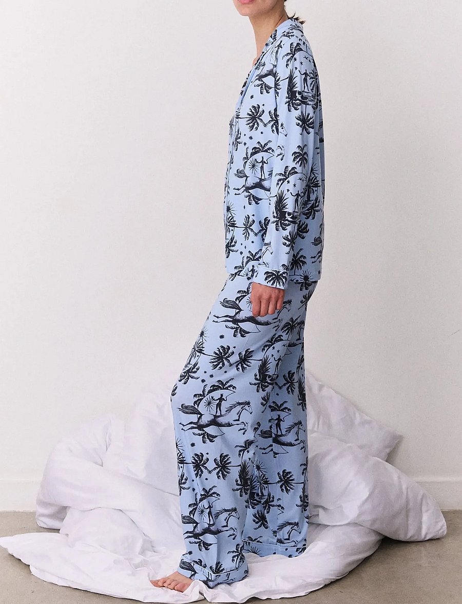 Desmond and Dempsey - Tigress Jersey Long Pyjama Set - pyjamas - blue/black - 3