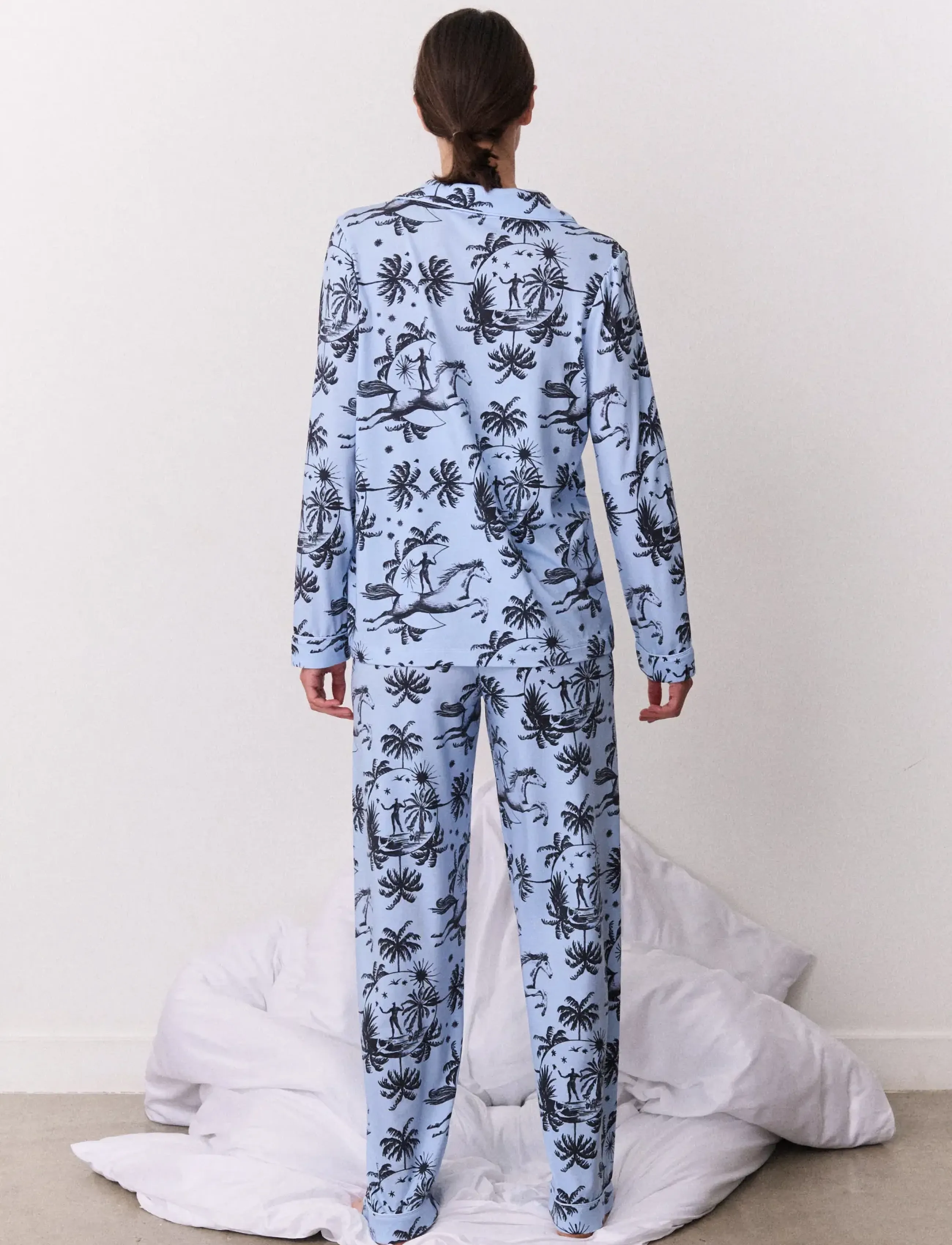 Desmond and Dempsey - Tigress Jersey Long Pyjama Set - pyjamas - blue/black - 4