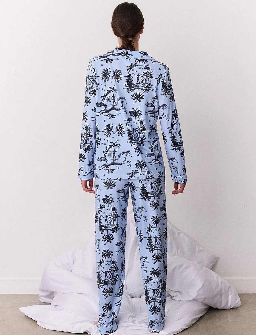 Desmond and Dempsey - Tigress Jersey Long Pyjama Set - pyjamas - blue/black - 4