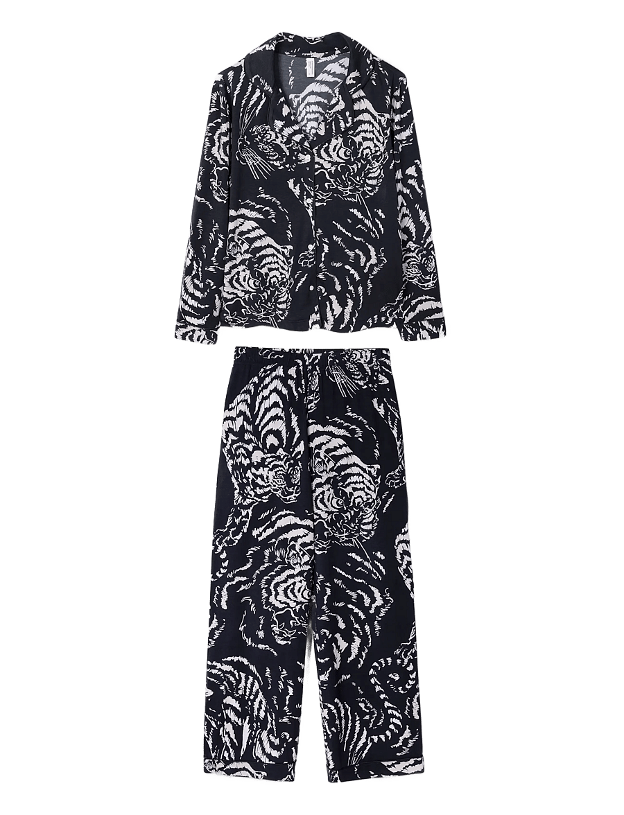 Desmond and Dempsey - Tigress Jersey Long Pyjama Set - pyjamas - tigress black - 1