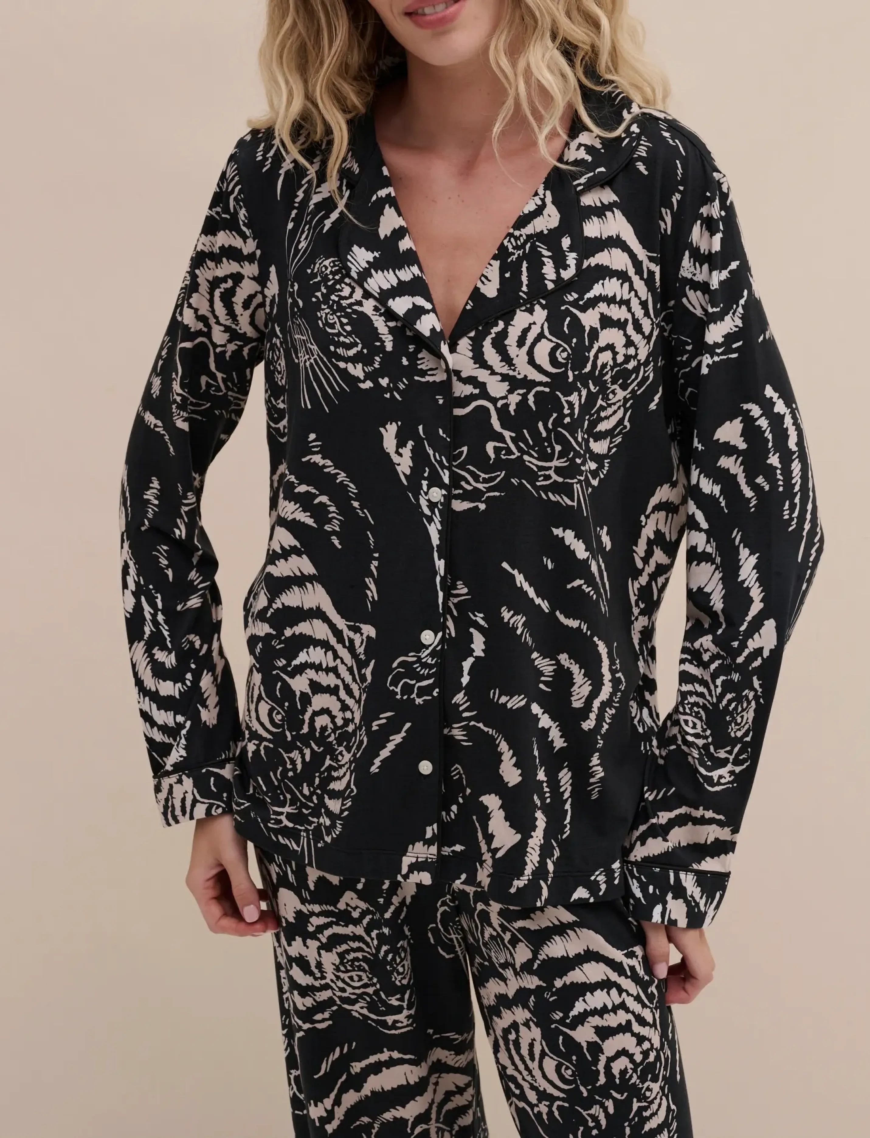 Desmond and Dempsey - Tigress Jersey Long Pyjama Set - pyjamas - tigress black - 0