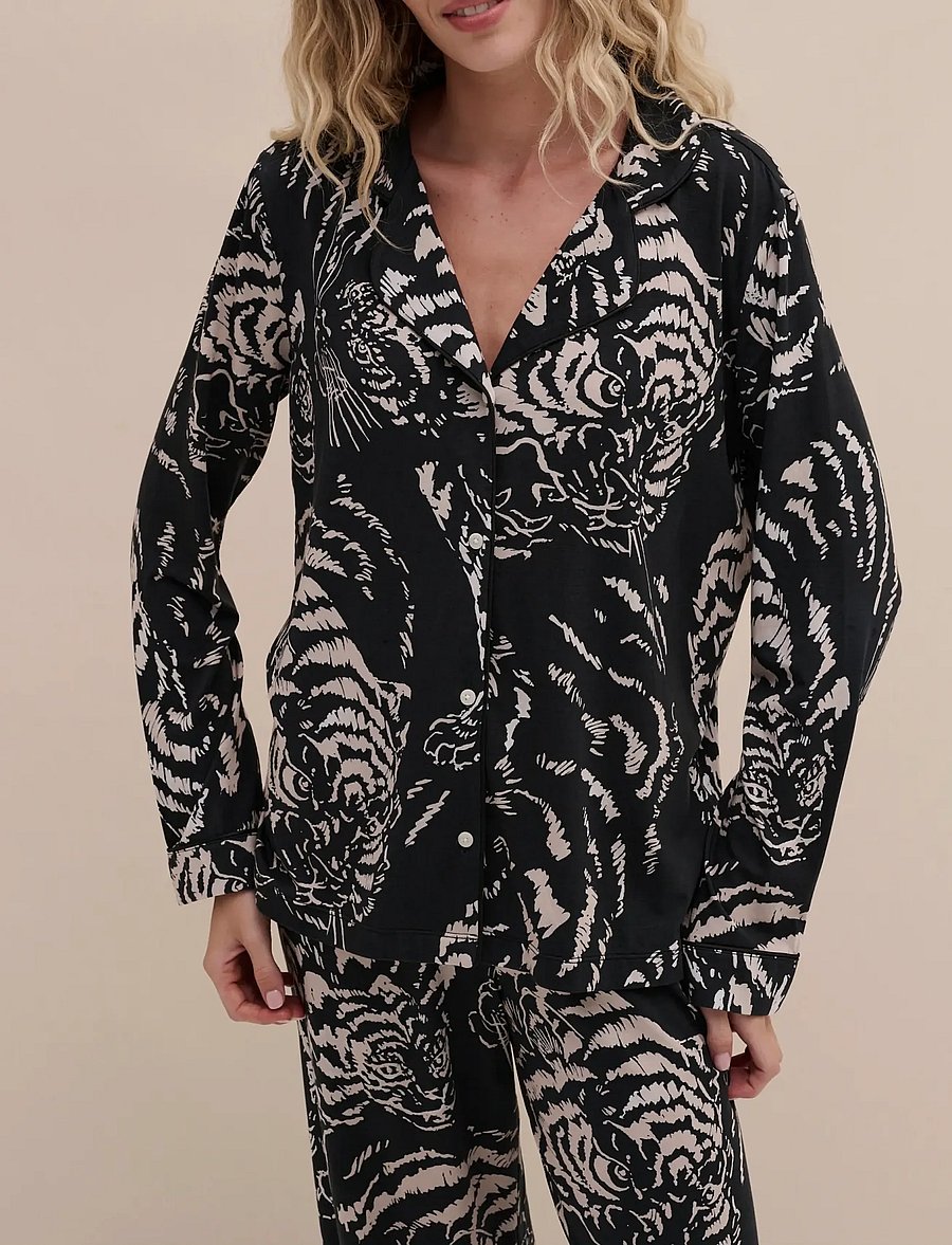 Desmond and Dempsey - Tigress Jersey Long Pyjama Set - pyjamas - tigress black - 0