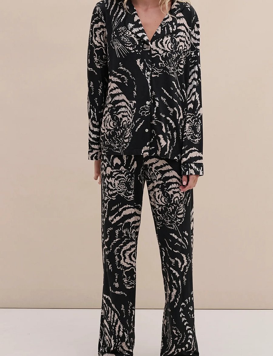 Desmond and Dempsey - Tigress Jersey Long Pyjama Set - pyjamas - tigress black - 2