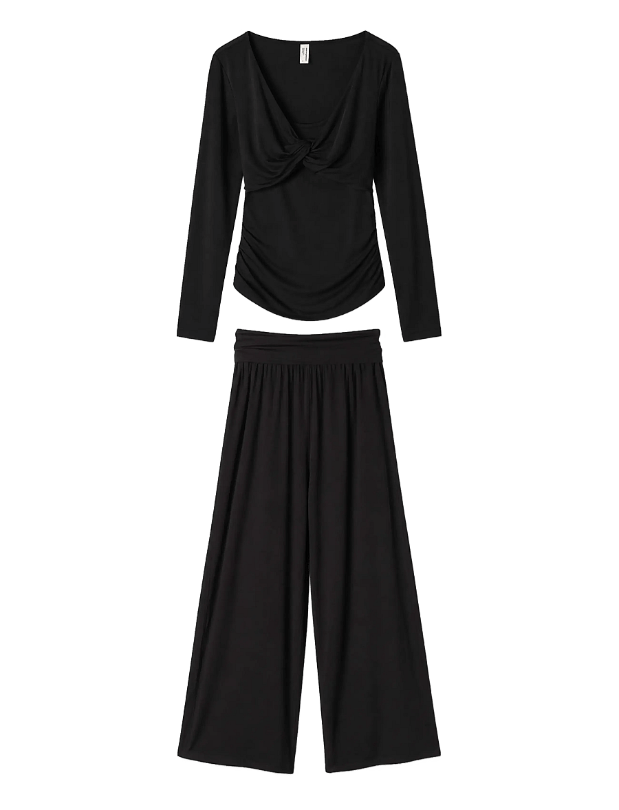 Desmond and Dempsey - Plain Jersey Twist Set - pyjamas - black - 1