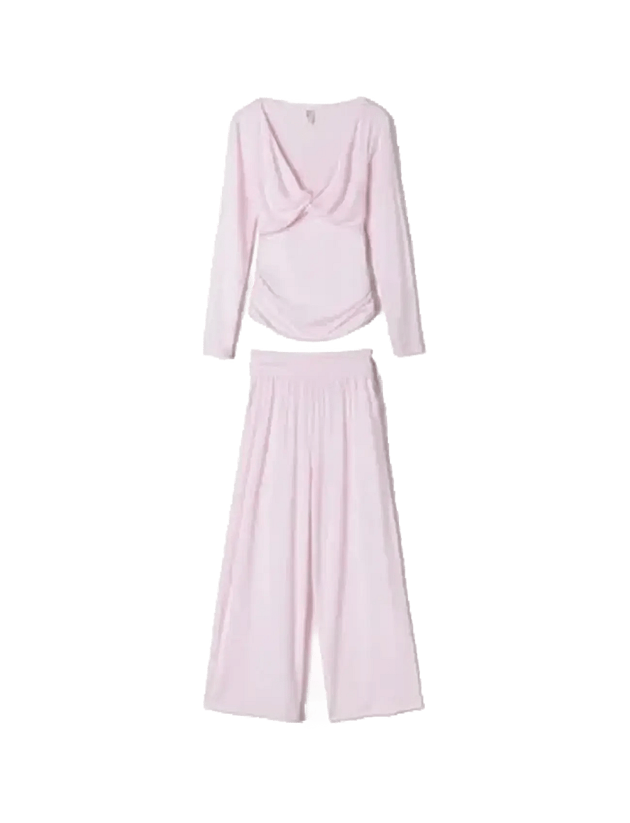 Desmond and Dempsey - Plain Jersey Twist Set - pyjamas - pink - 1
