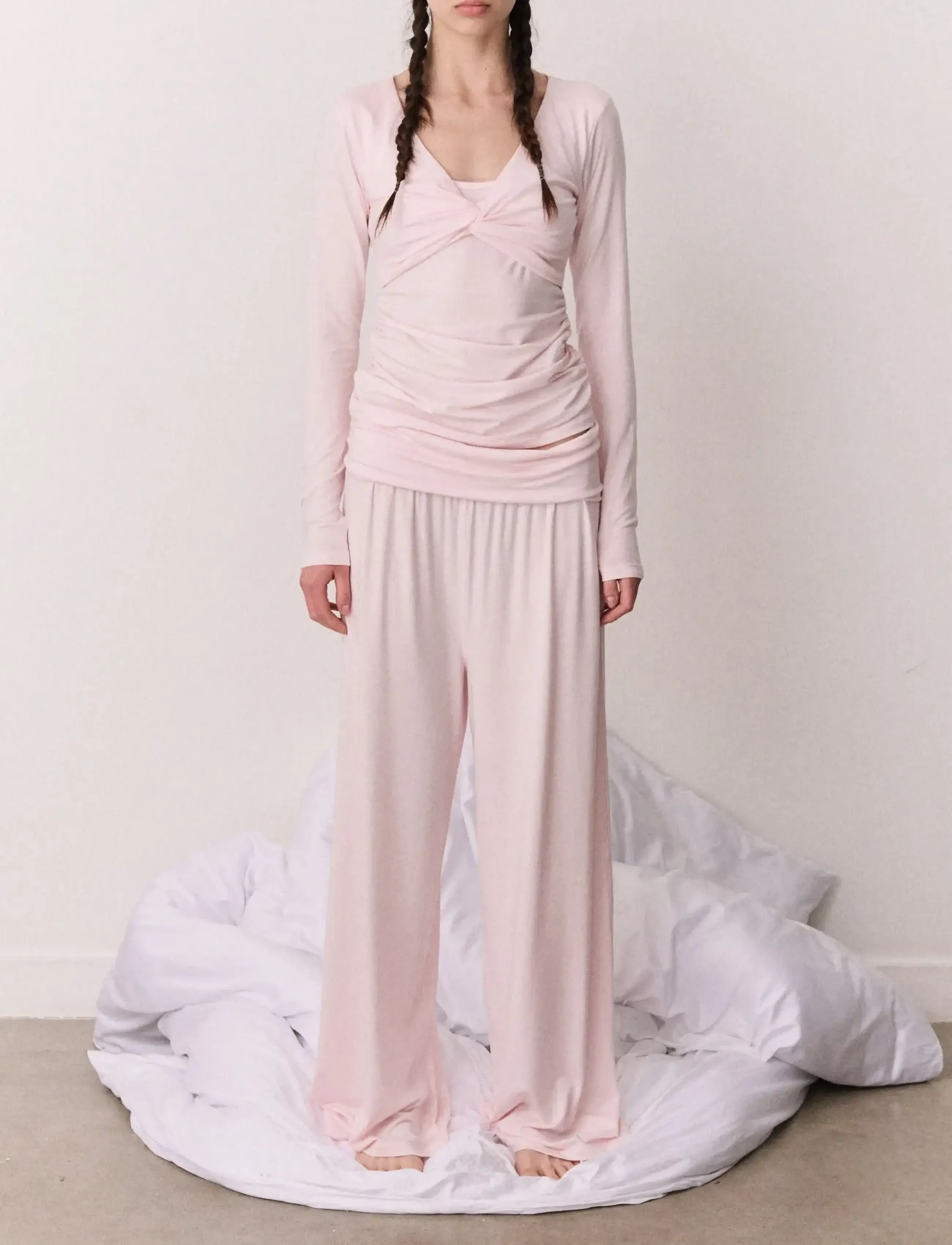 Desmond and Dempsey Plain Jersey Twist Set - Pyjamas - PINK / pink/rose