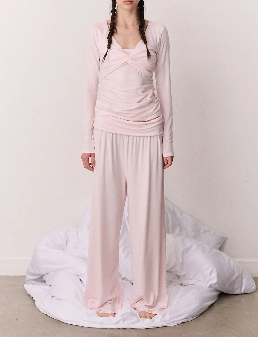 Desmond and Dempsey - Plain Jersey Twist Set - pyjamas - pink - 0
