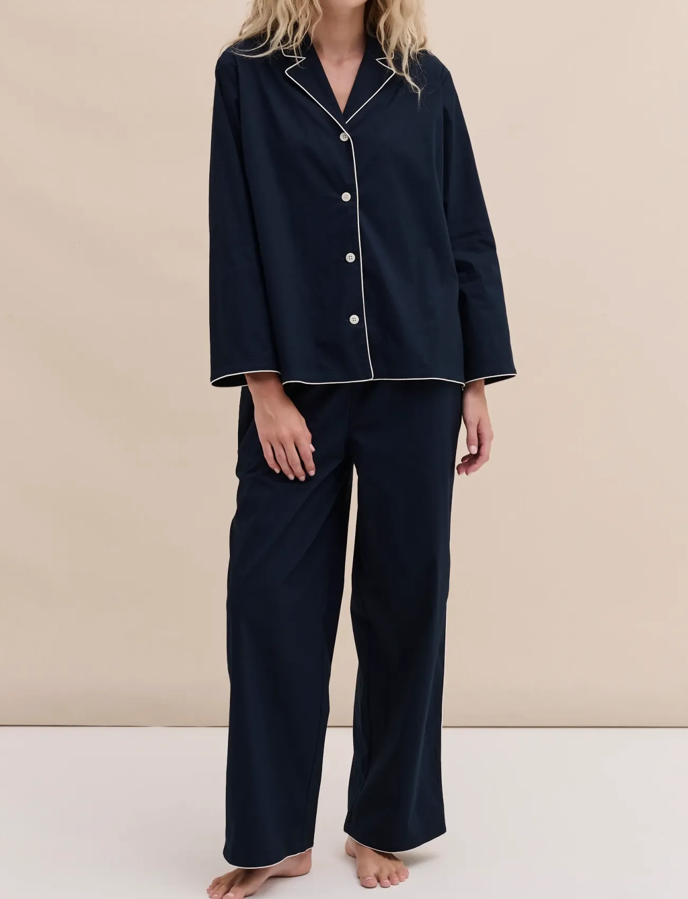 Desmond and Dempsey - 402 Long Pyjama Set - pyjamas - navy - 0