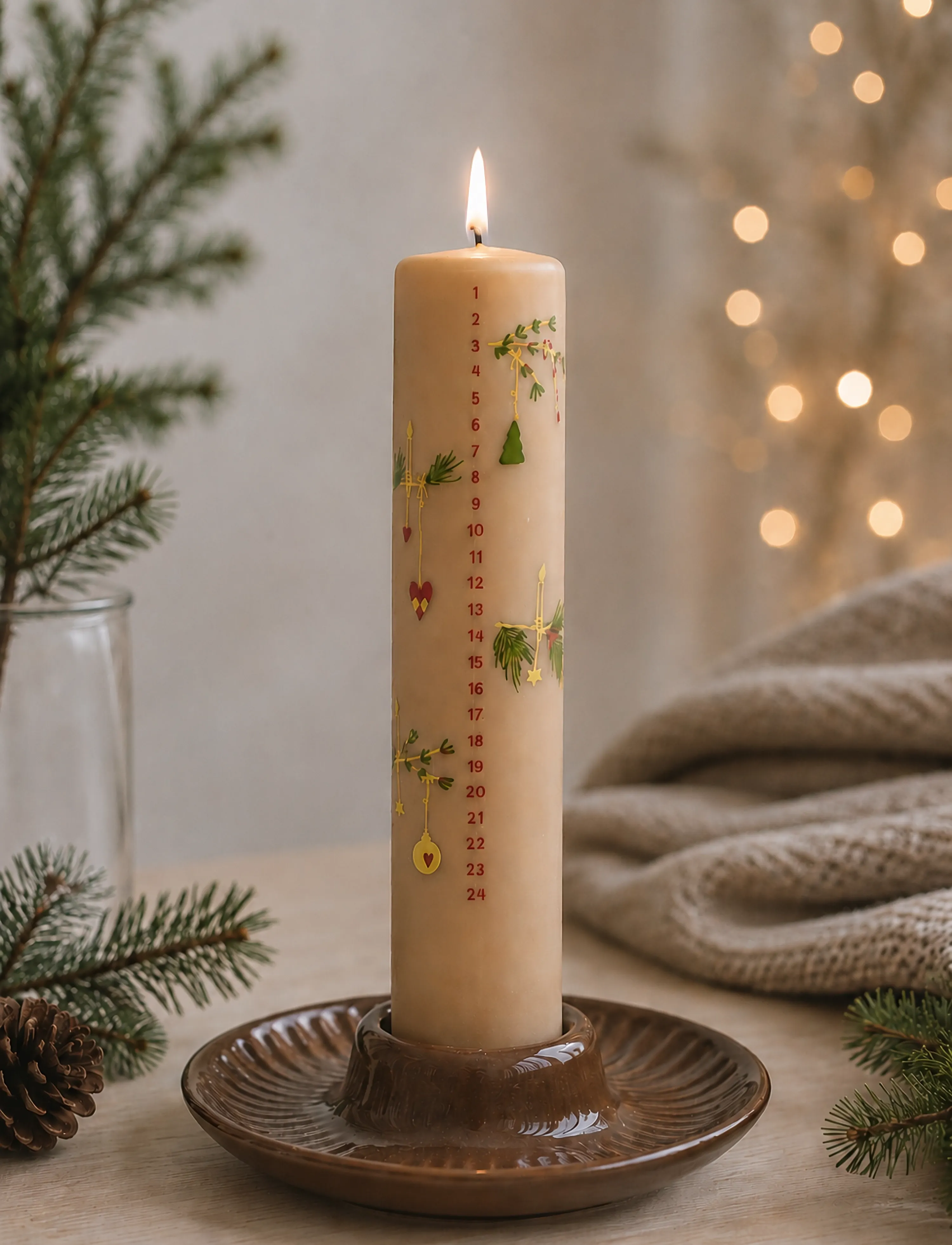 Det Gamle Apotek - Calendar candle H25 x Dia 5 - advent candles - beige - 0