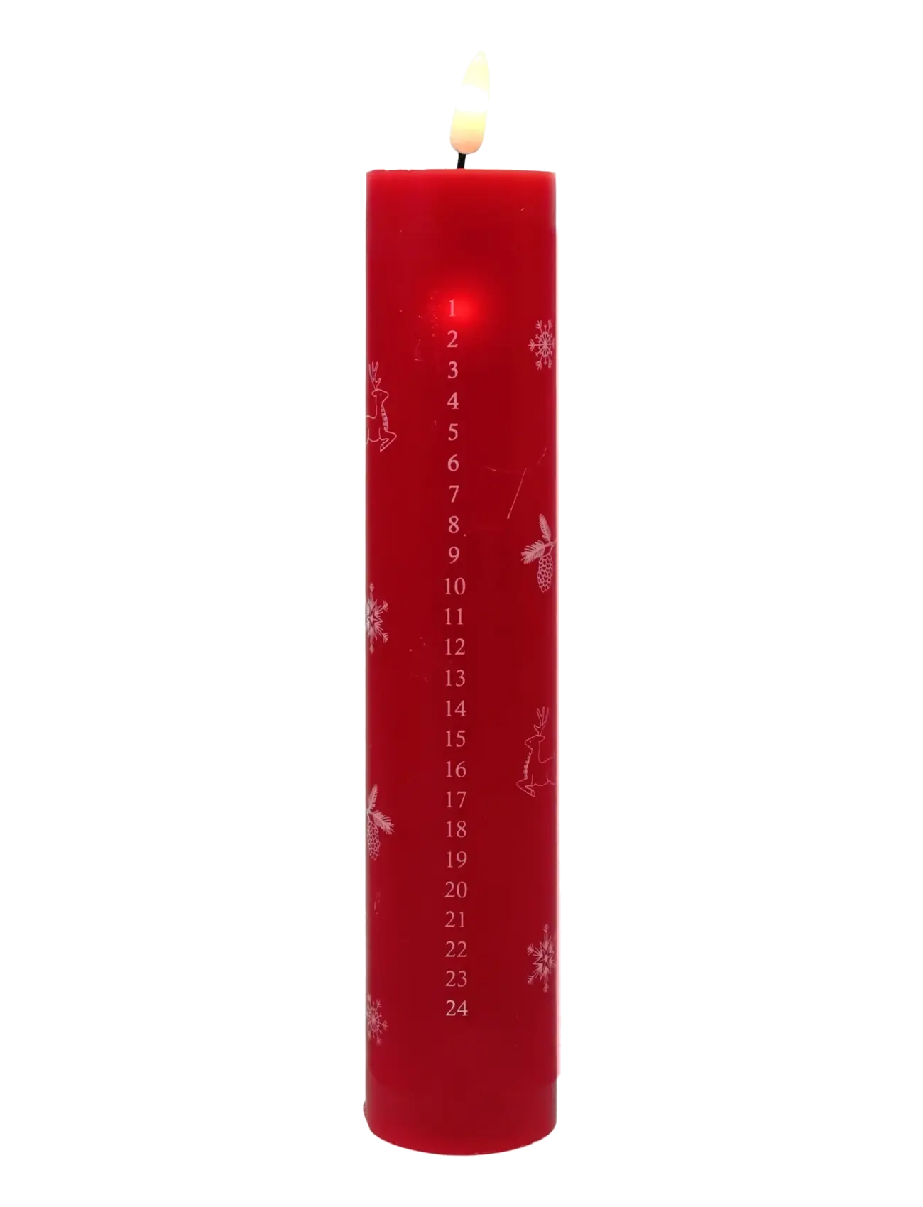 Det Gamle Apotek Calender candle H24,5 x Dia 5 with LED - Candle bridges - RED / red