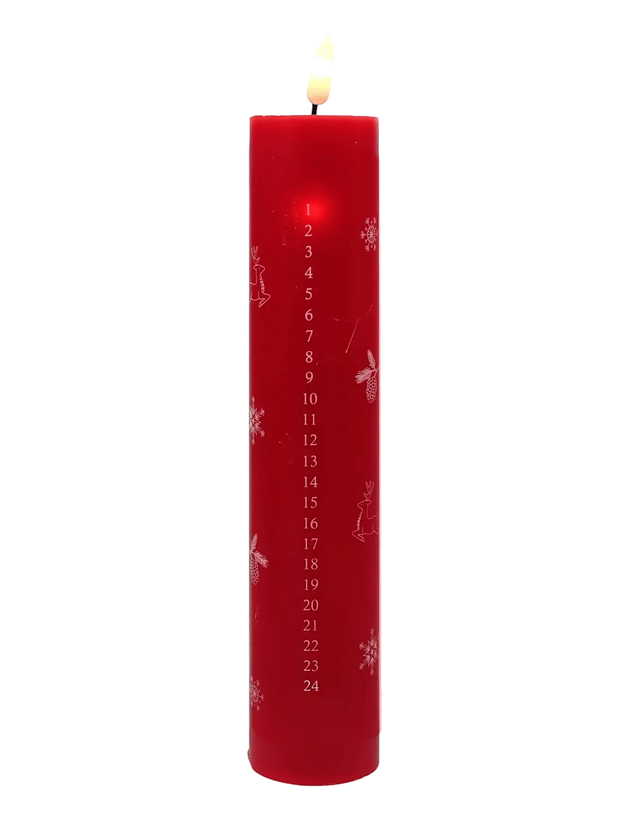 Det Gamle Apotek - Calender candle H24,5 x Dia 5 with LED - jõuluvalgustus - red - 0