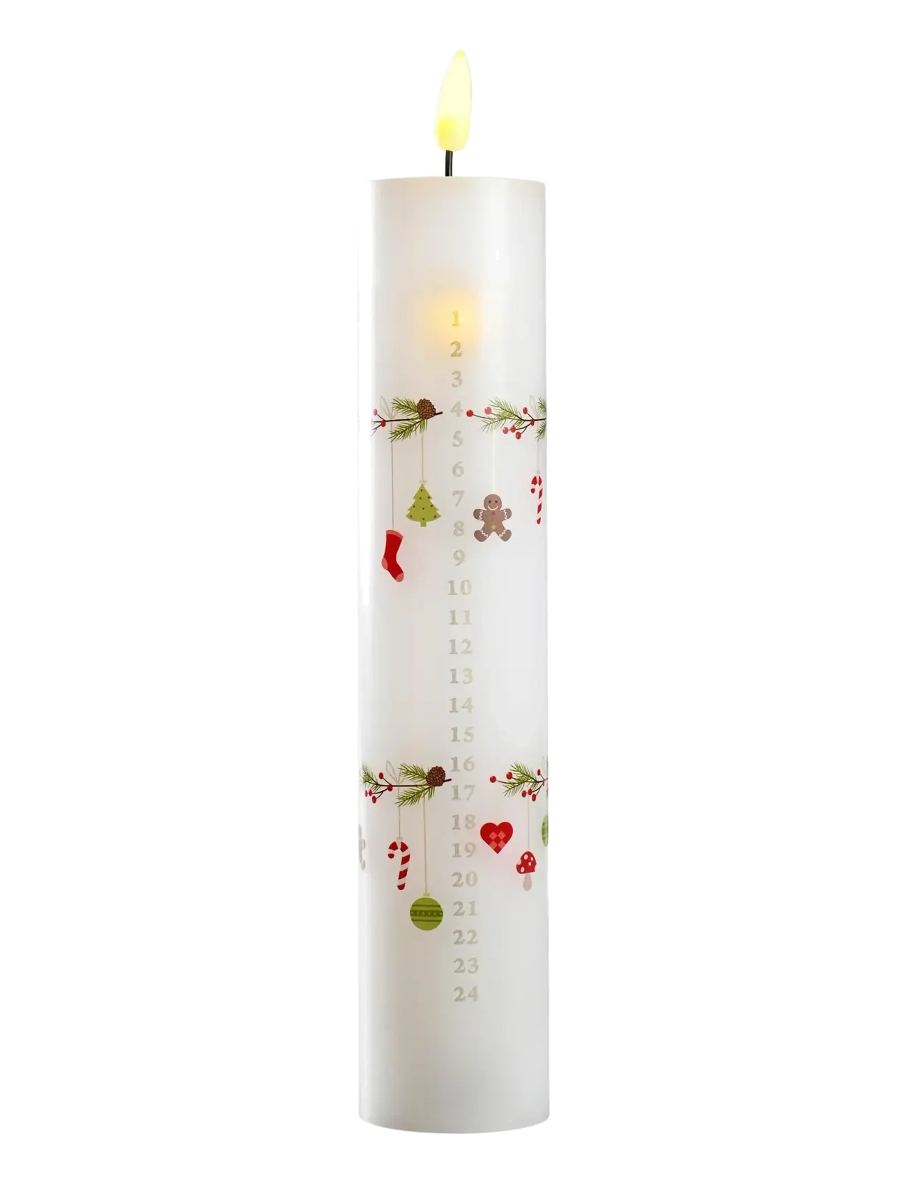 Det Gamle Apotek Calender candle H24,5 x Dia 5 with LED - Candle bridges - WHITE / white