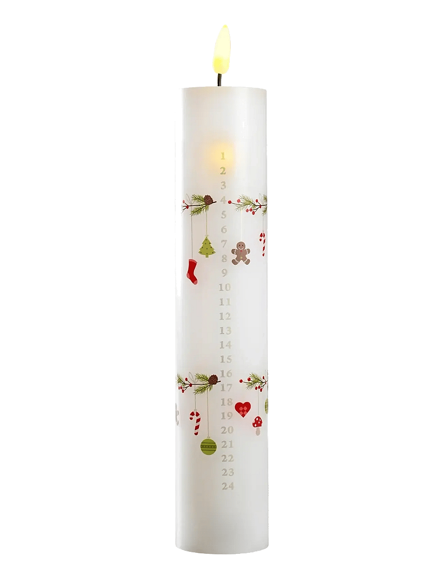 Det Gamle Apotek - Calender candle H24,5 x Dia 5 with LED - jõuluvalgustus - white - 0