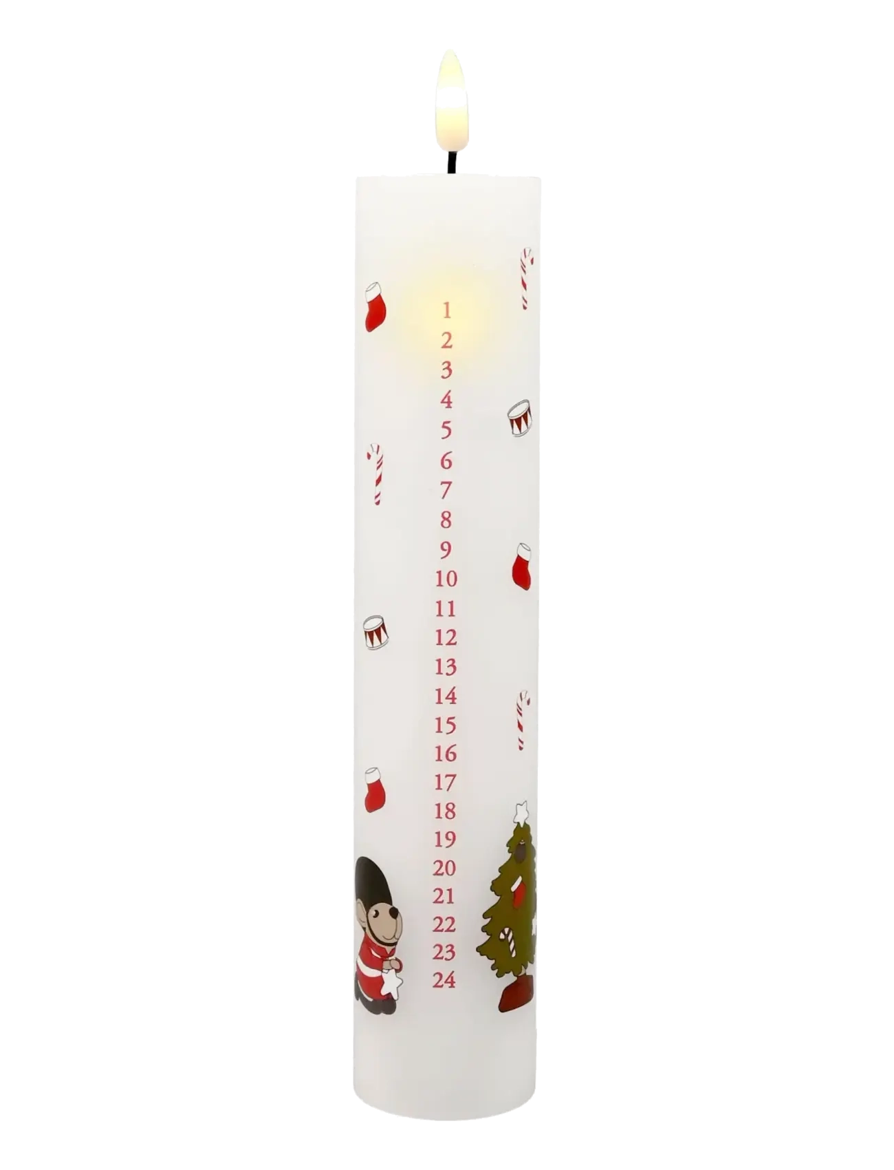 Det Gamle Apotek Calender candle H24,5 x Dia 5 with LED - Candle bridges - WHITE / white