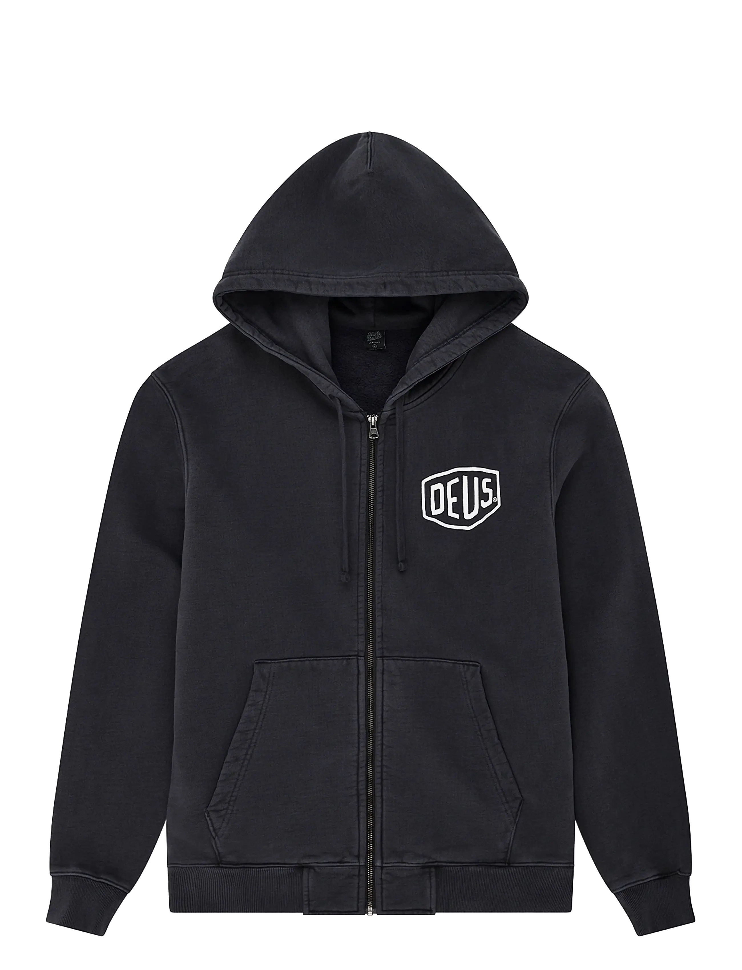 Deus Ex Machina Shield Garment Dyed Zip Hoodie - Tøj - BLACK / black
